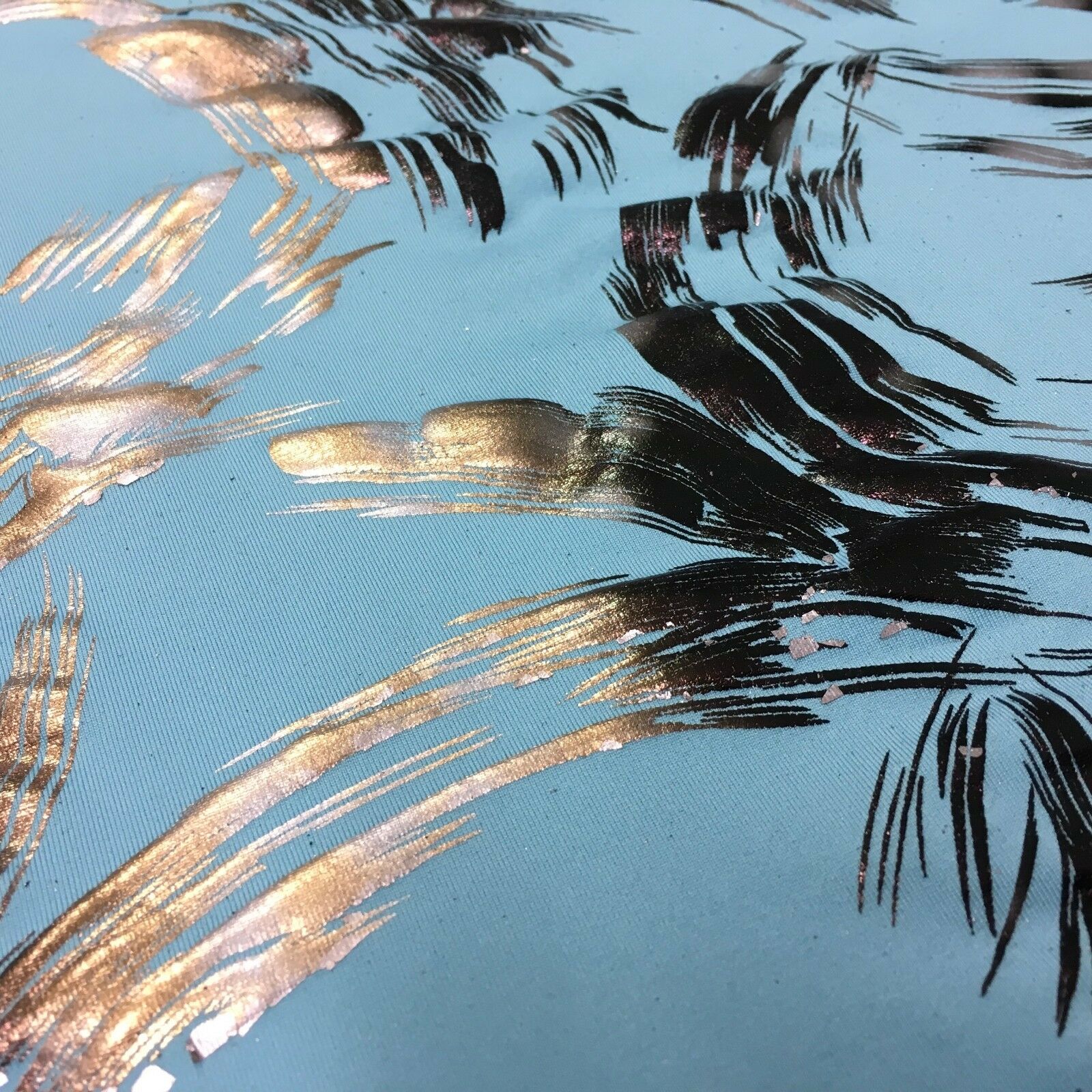 Aqua Bronze Spandex Jersey Foil Printed Dress fabric 58' Wide MU1024-1