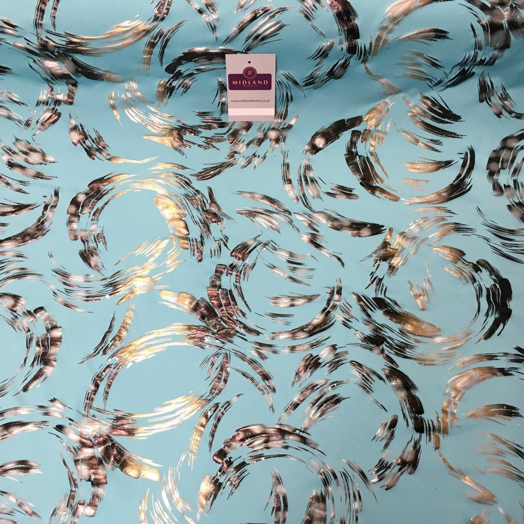 Aqua Bronze Spandex Jersey Foil Printed Dress fabric 58