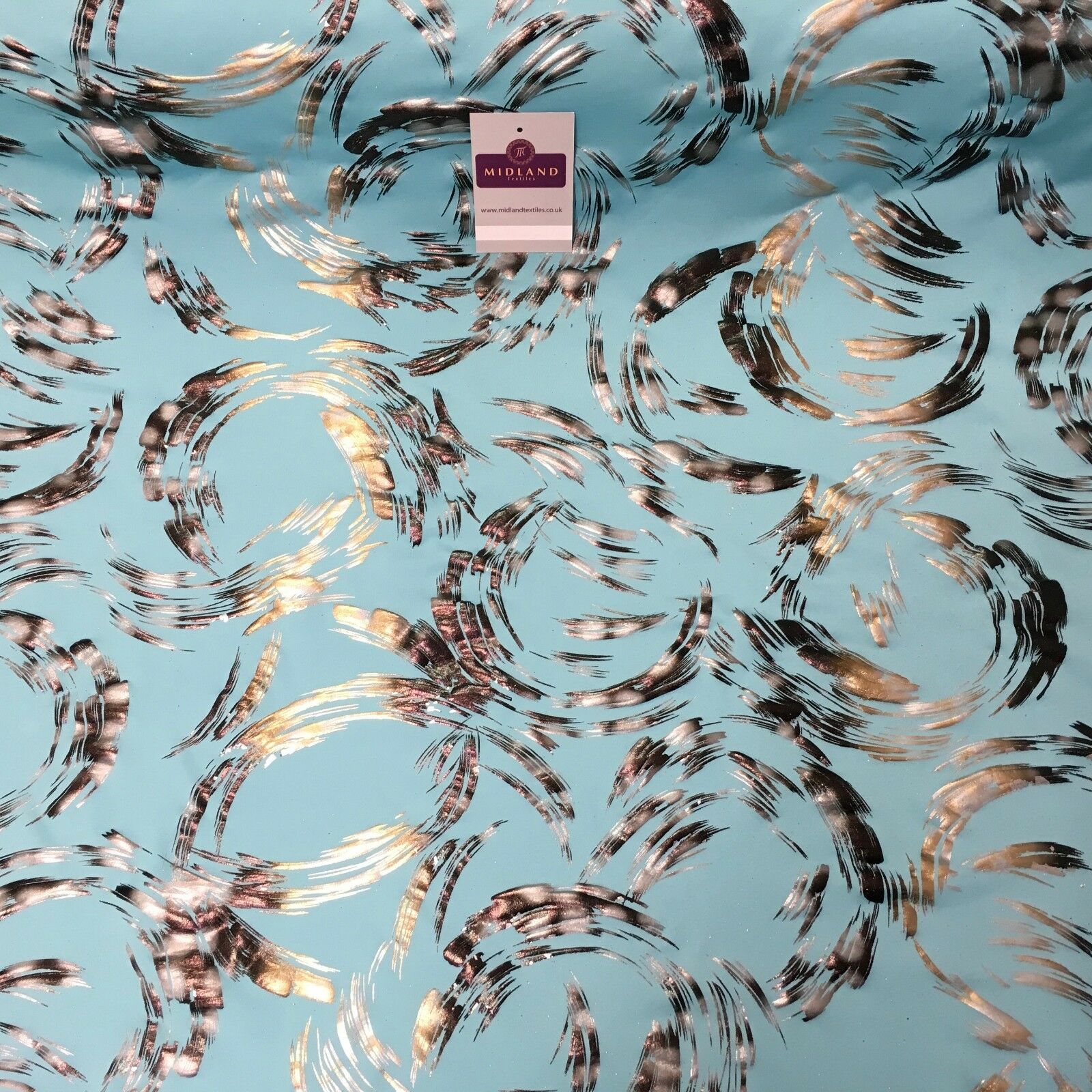 Aqua Bronze Spandex Jersey Foil Printed Dress fabric 58' Wide MU1024-1
