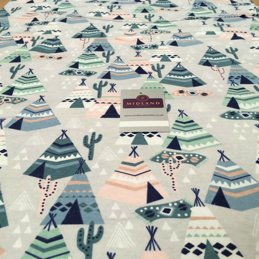 Grey Teepee tents Cotton Winceyette Soft Brushed Flannel Fabric 110cm MK1227-4