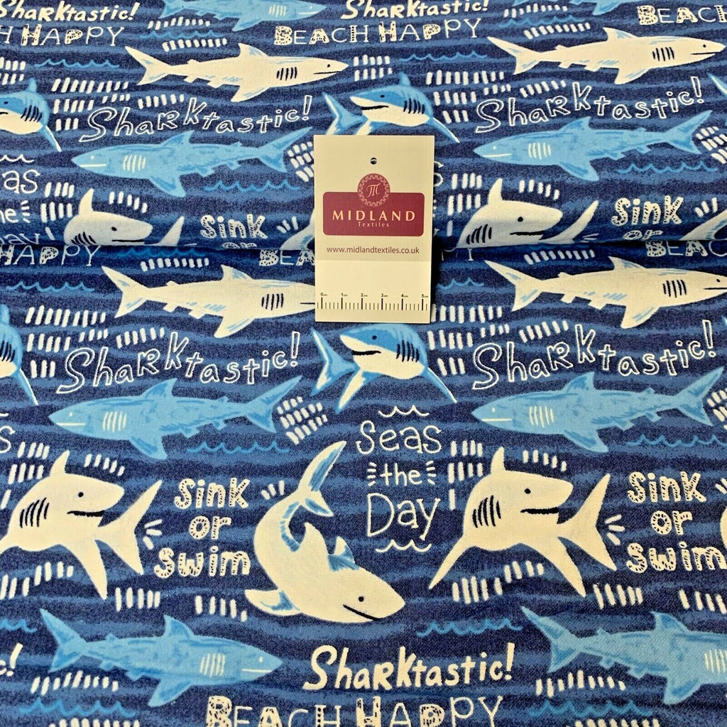 Blue Sharks Cotton Wynciette Soft Brushed Fabric 110 cm Wide MK1227-5