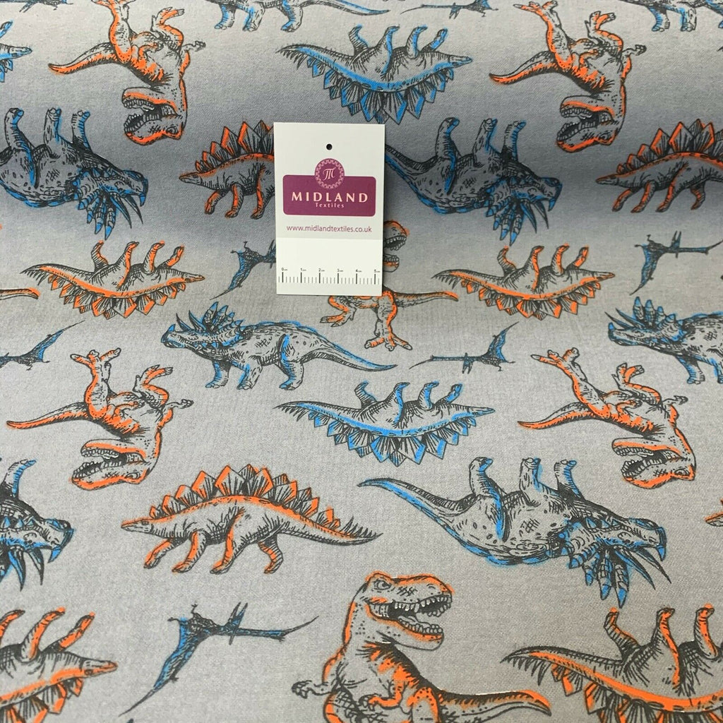 Grey Dinosaur Cotton Wynciette Soft Brushed Fabric 110 cm Wide MK1227-12