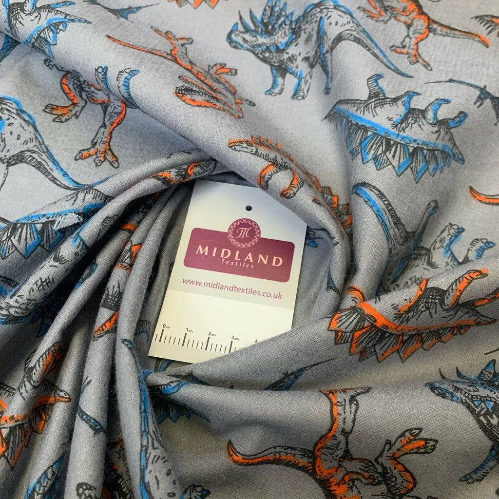 Grey Dinosaur Cotton Wynciette Soft Brushed Fabric 110 cm Wide MK1227-12