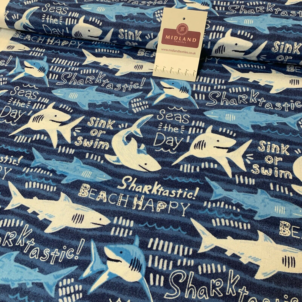 Blue Sharks Cotton Wynciette Soft Brushed Fabric 110 cm Wide MK1227-5