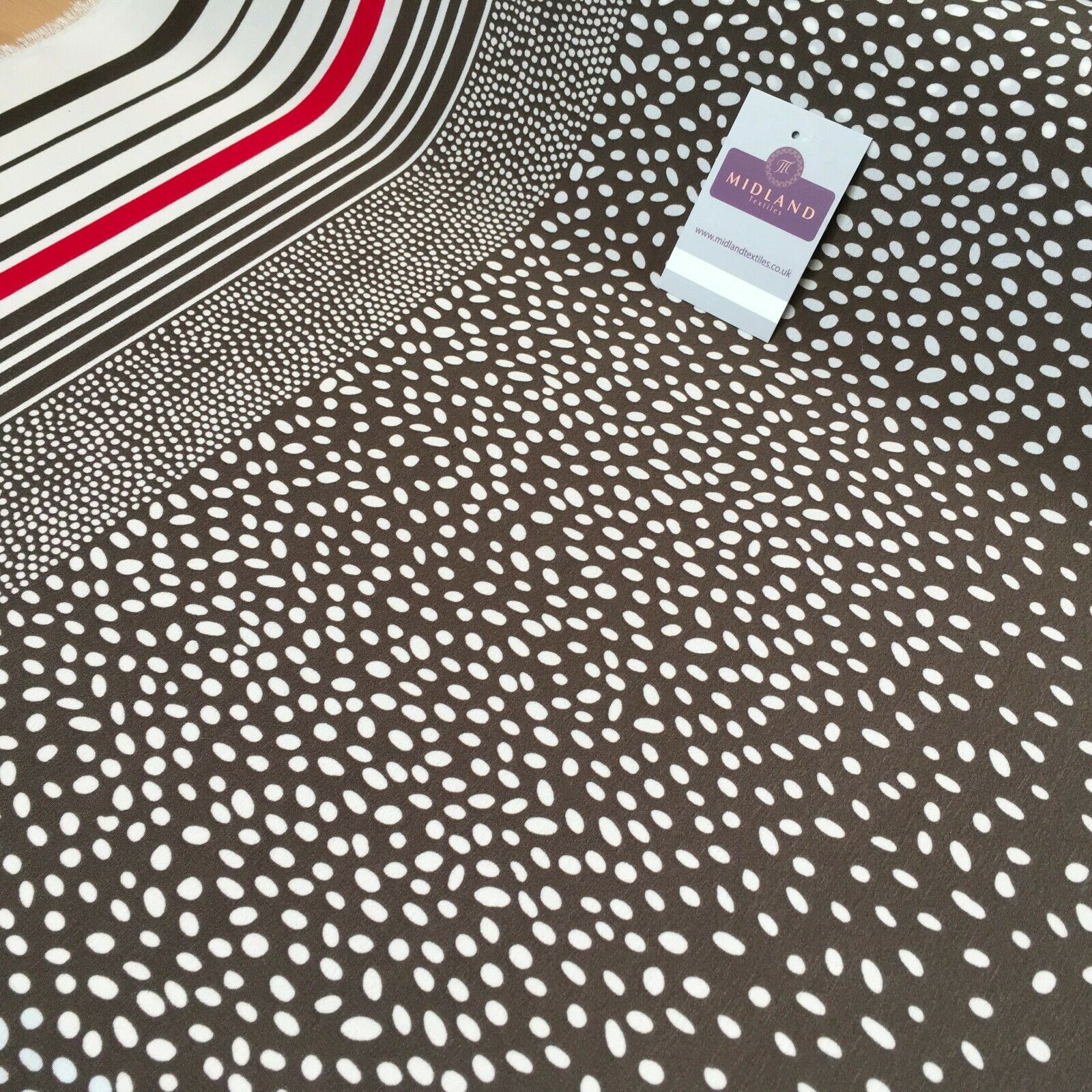 Brown Double border stripped crepe de chine Dress Fabric 147 cm M145-77 Mtex