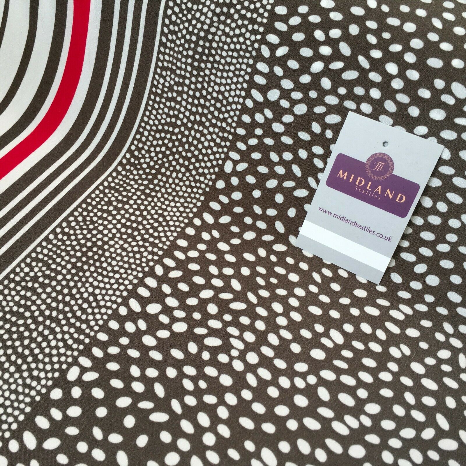 Brown Double border stripped crepe de chine Dress Fabric 147 cm M145-77 Mtex