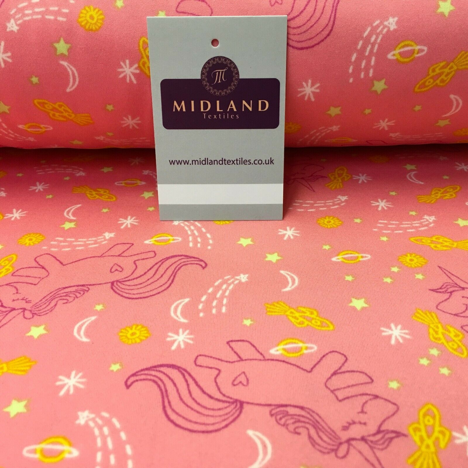 Coral Pink Unicorns Printed Brushed Jersey Dress fabric 150cm Wide MK1106-5 Mtex