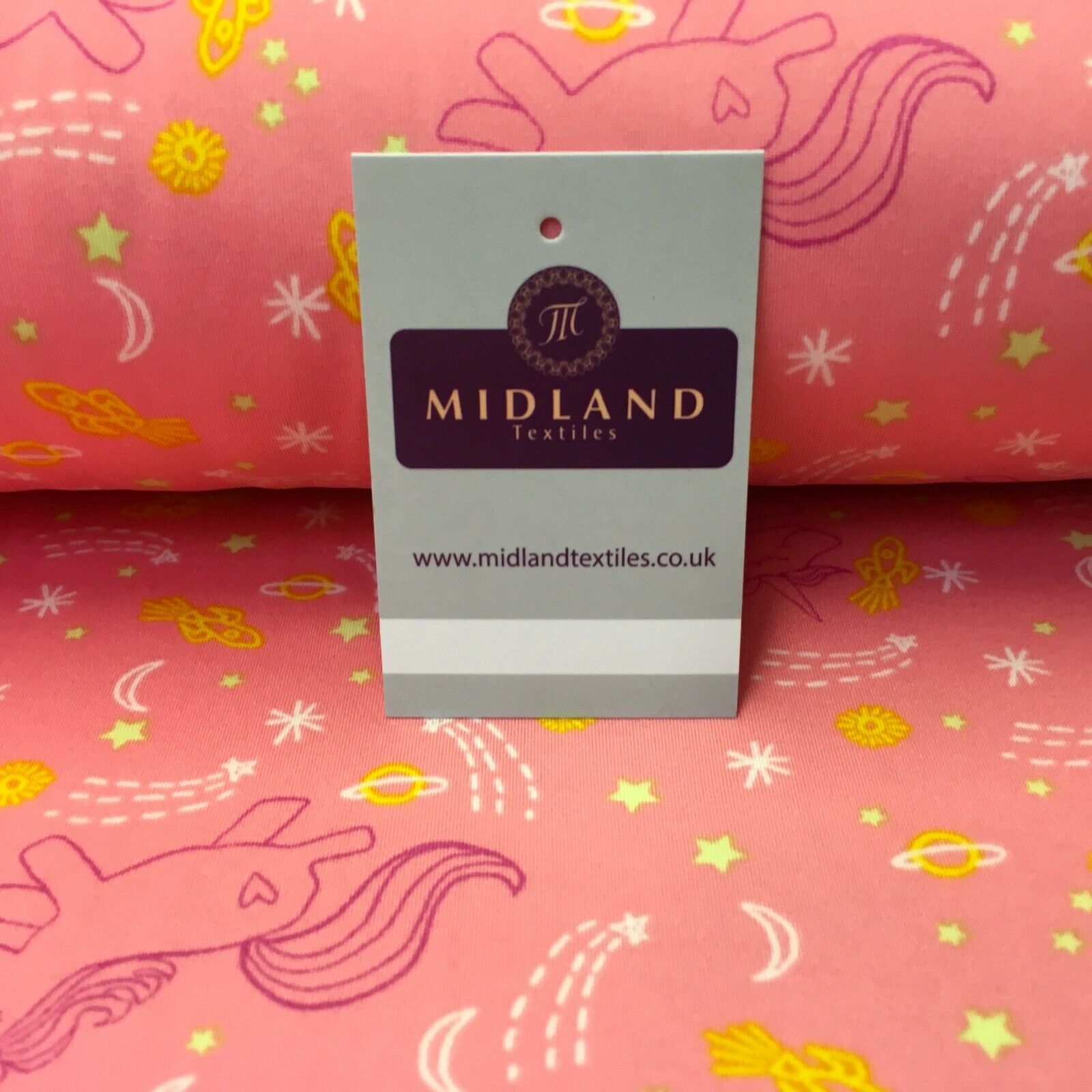 Coral Pink Unicorns Printed Brushed Jersey Dress fabric 150cm Wide MK1106-5 Mtex