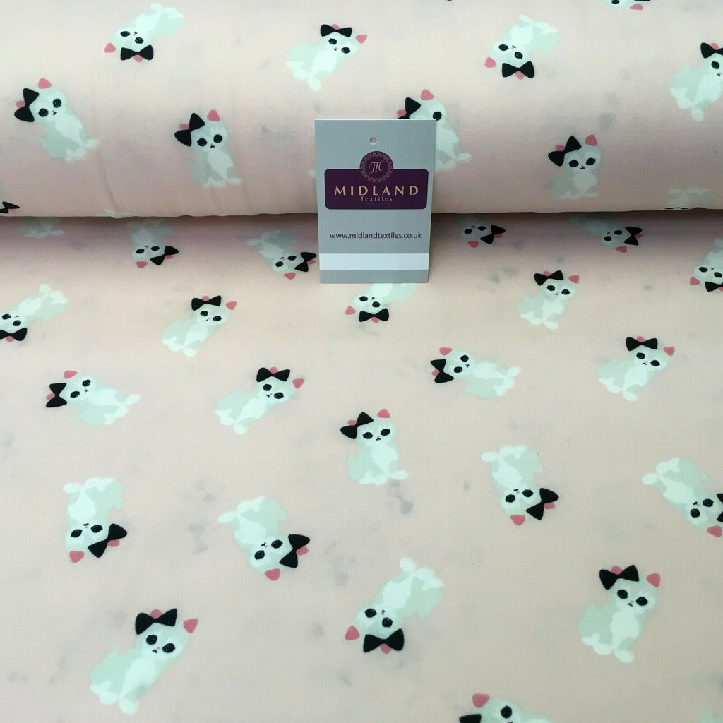 Baby Pink Kitten Printed Brushed Jersey Dress fabric 150cm Wide MK1106-1 Mtex