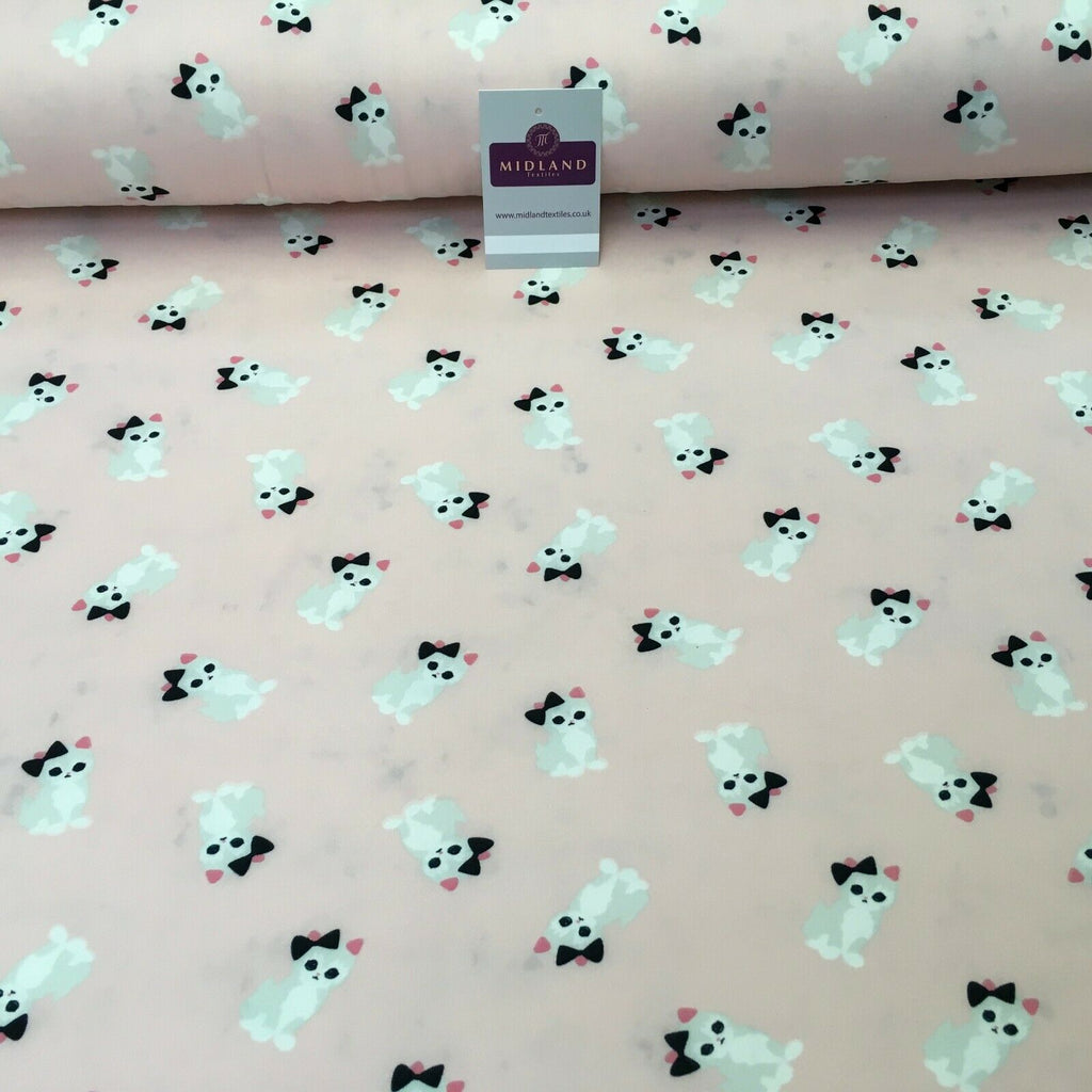 Baby Pink Kitten Printed Brushed Jersey Dress fabric 150cm Wide MK1106-1 Mtex