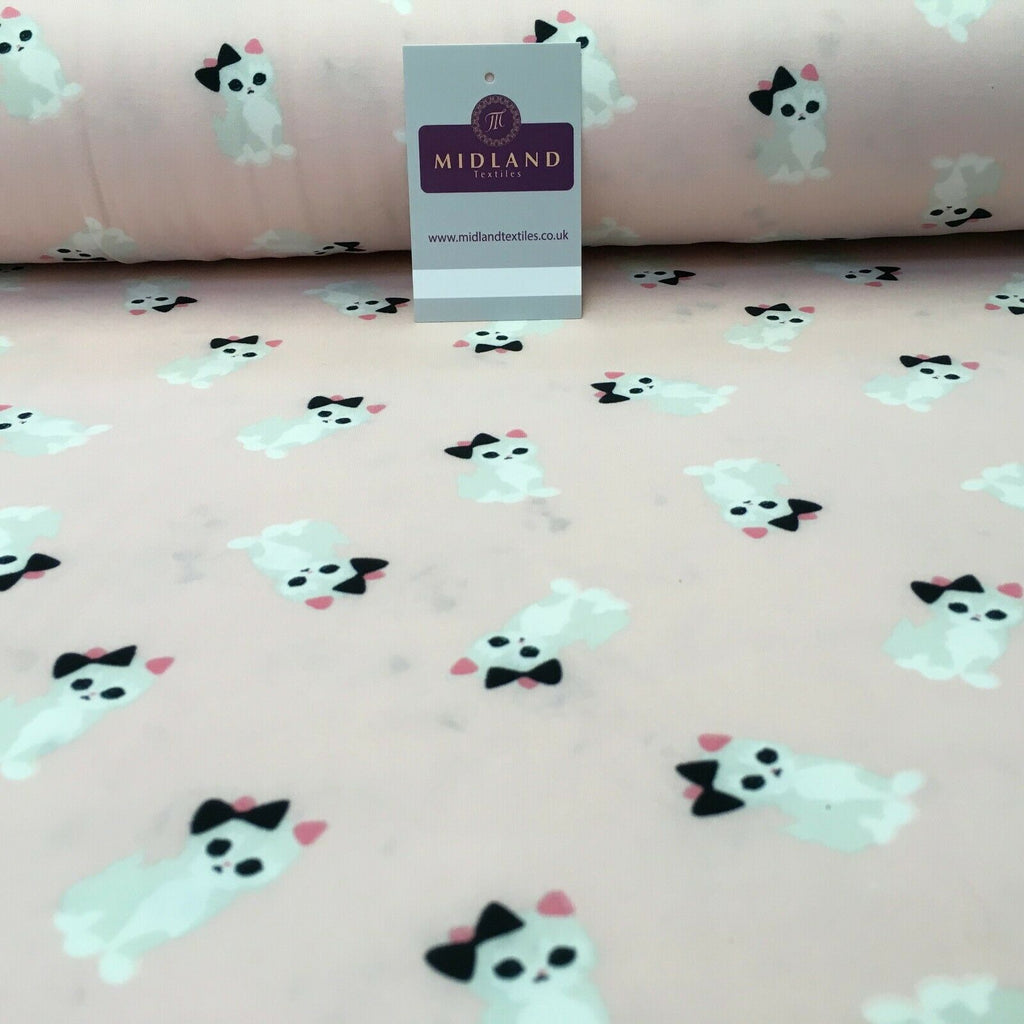 Baby Pink Kitten Printed Brushed Jersey Dress fabric 150cm Wide MK1106-1 Mtex