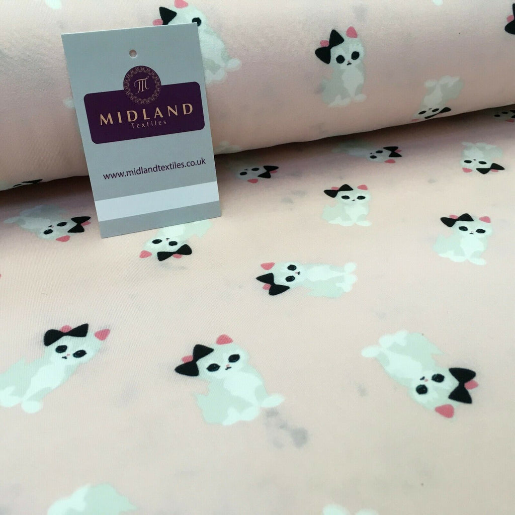 Baby Pink Kitten Printed Brushed Jersey Dress fabric 150cm Wide MK1106-1 Mtex