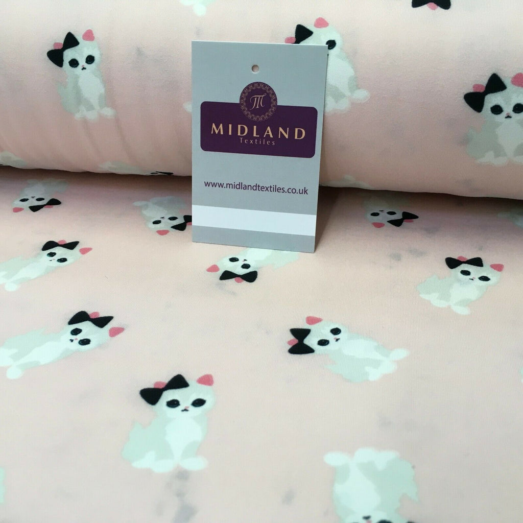 Baby Pink Kitten Printed Brushed Jersey Dress fabric 150cm Wide MK1106-1 Mtex