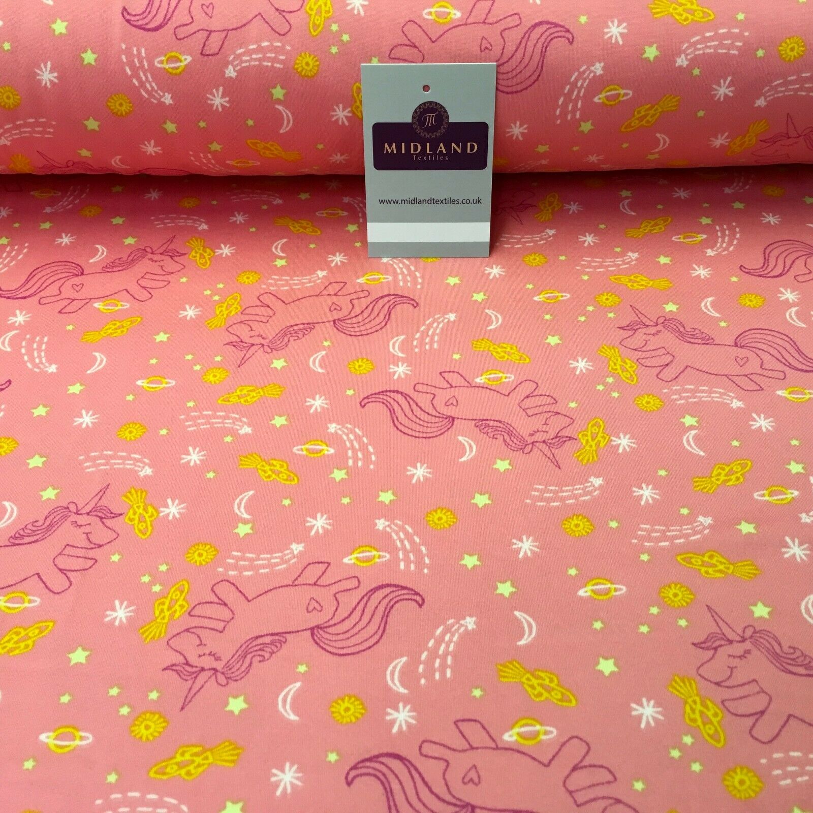 Coral Pink Unicorns Printed Brushed Jersey Dress fabric 150cm Wide MK1106-5 Mtex