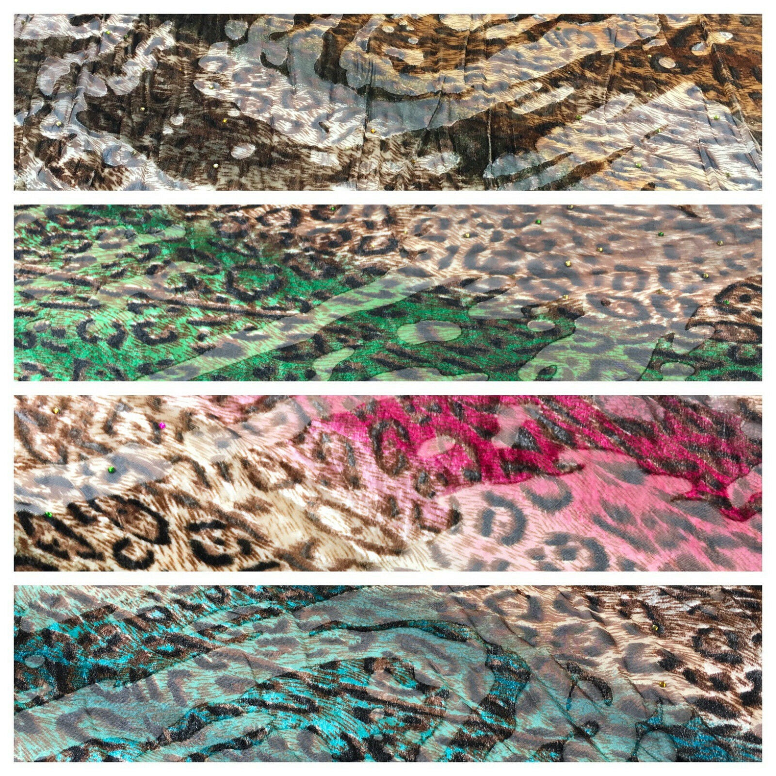Animal print Velvet Devore Chiffon diagonal stone embellishment 55' wide M643