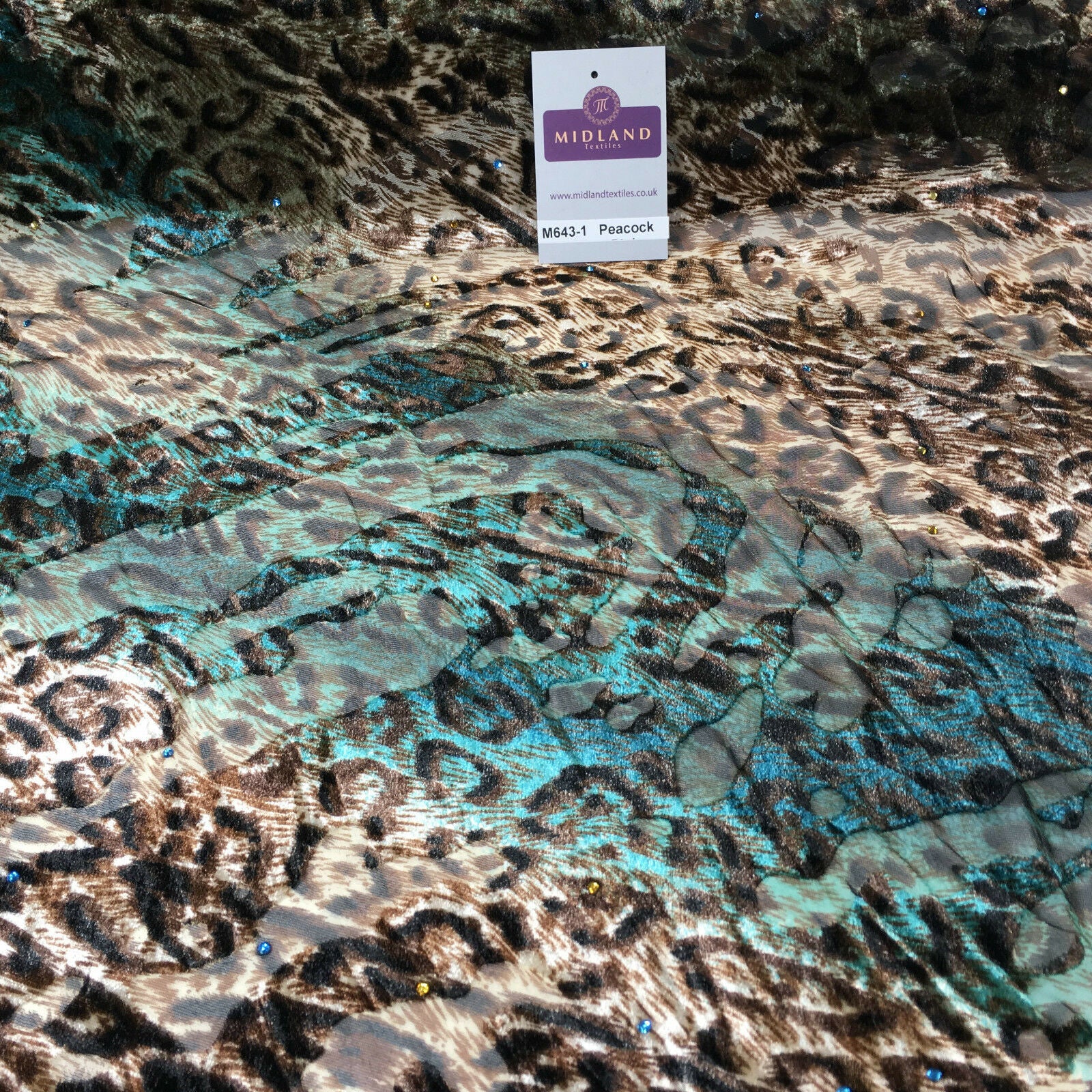 Animal print Velvet Devore Chiffon diagonal stone embellishment 55' wide M643