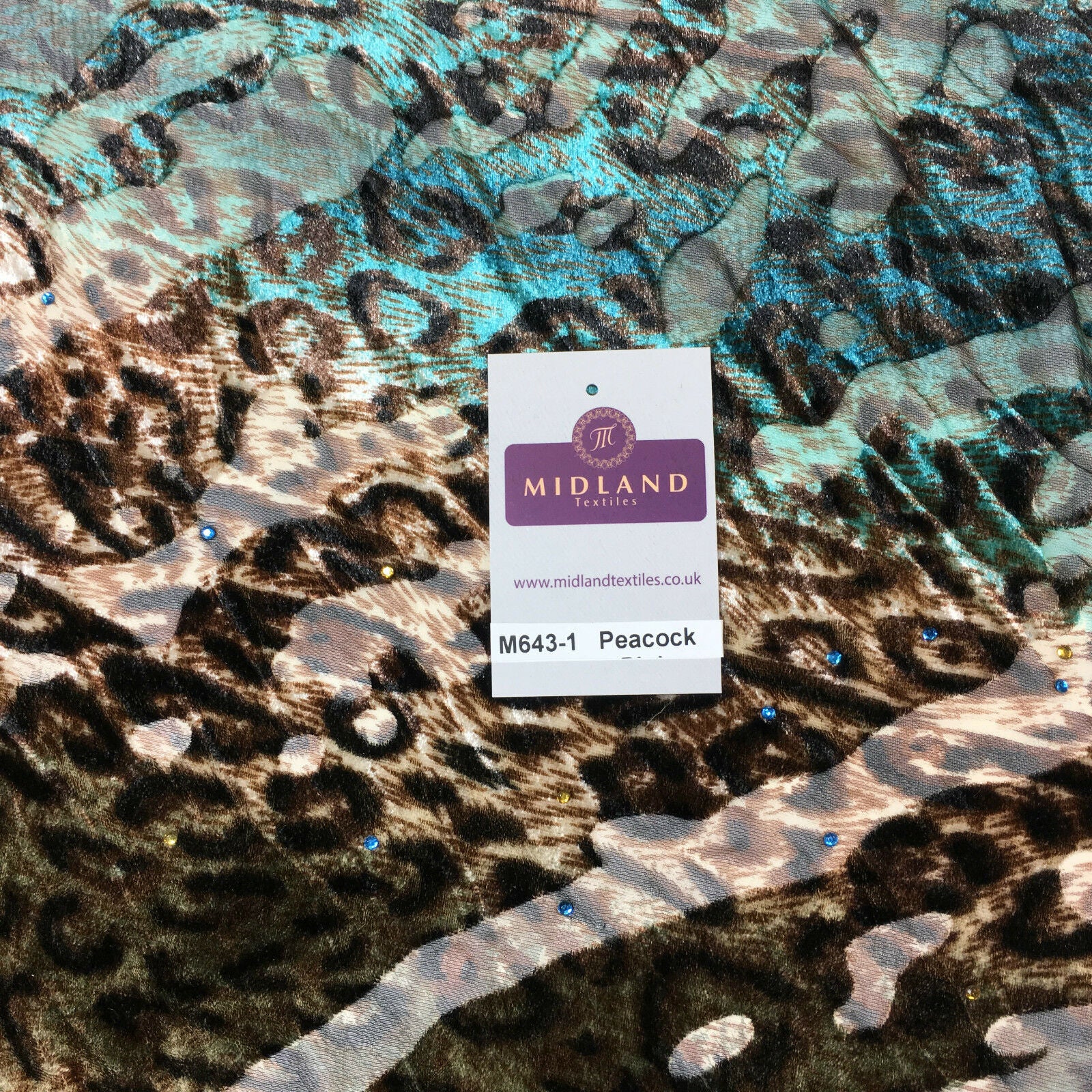 Animal print Velvet Devore Chiffon diagonal stone embellishment 55' wide M643