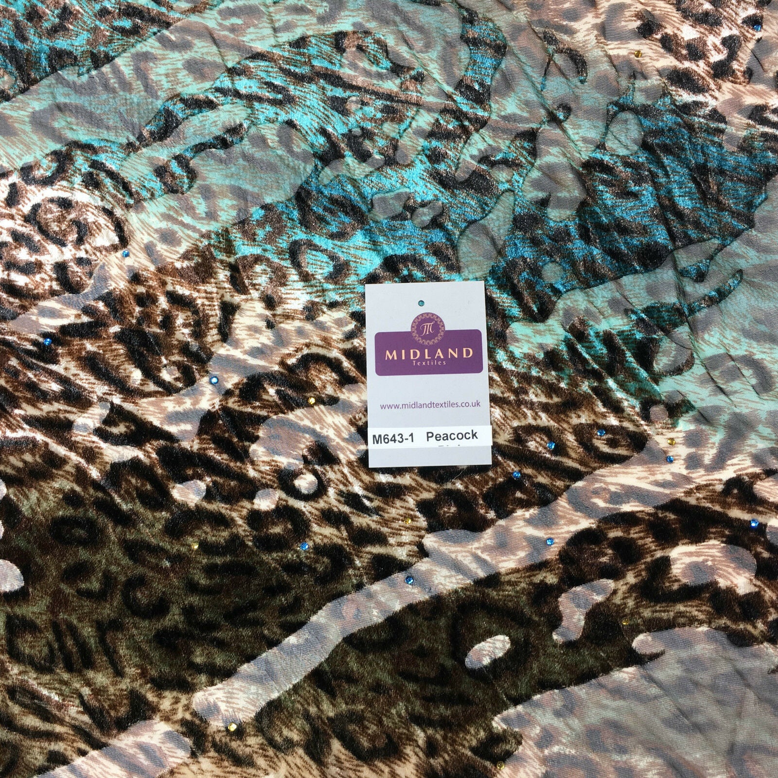 Animal print Velvet Devore Chiffon diagonal stone embellishment 55' wide M643