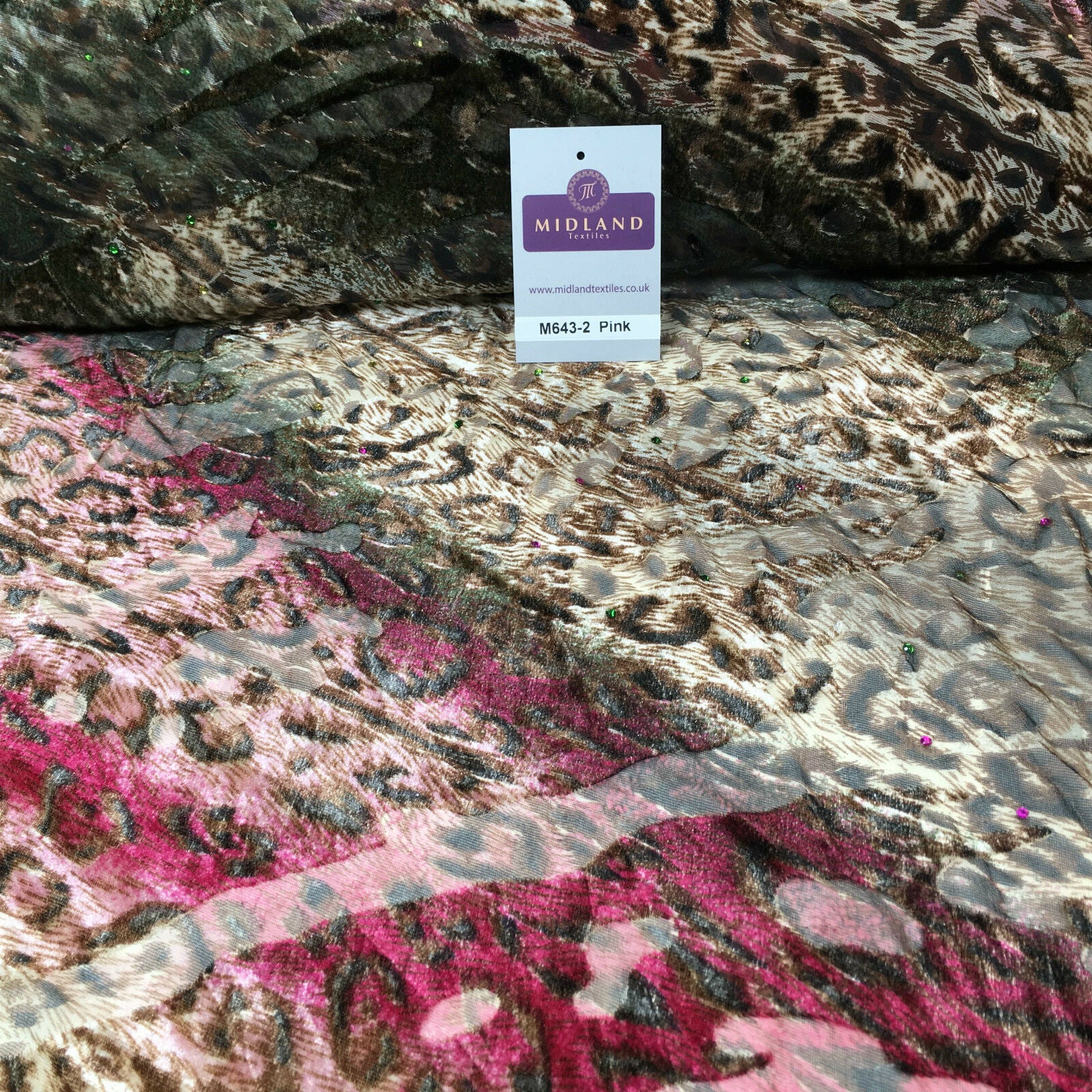 Animal print Velvet Devore Chiffon diagonal stone embellishment 55' wide M643