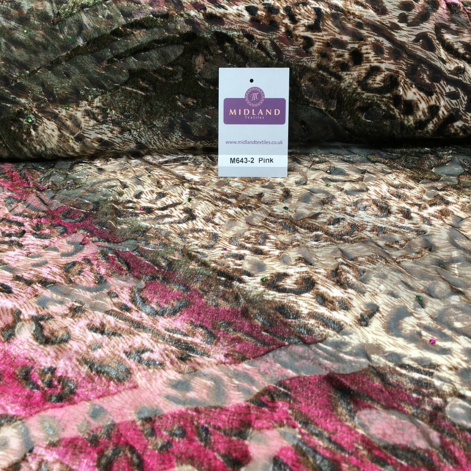 Animal print Velvet Devore Chiffon diagonal stone embellishment 55' wide M643
