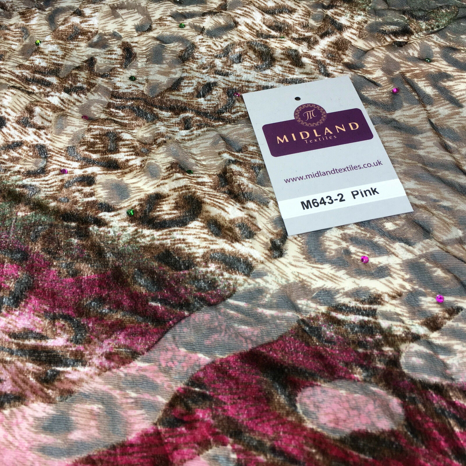 Animal print Velvet Devore Chiffon diagonal stone embellishment 55' wide M643