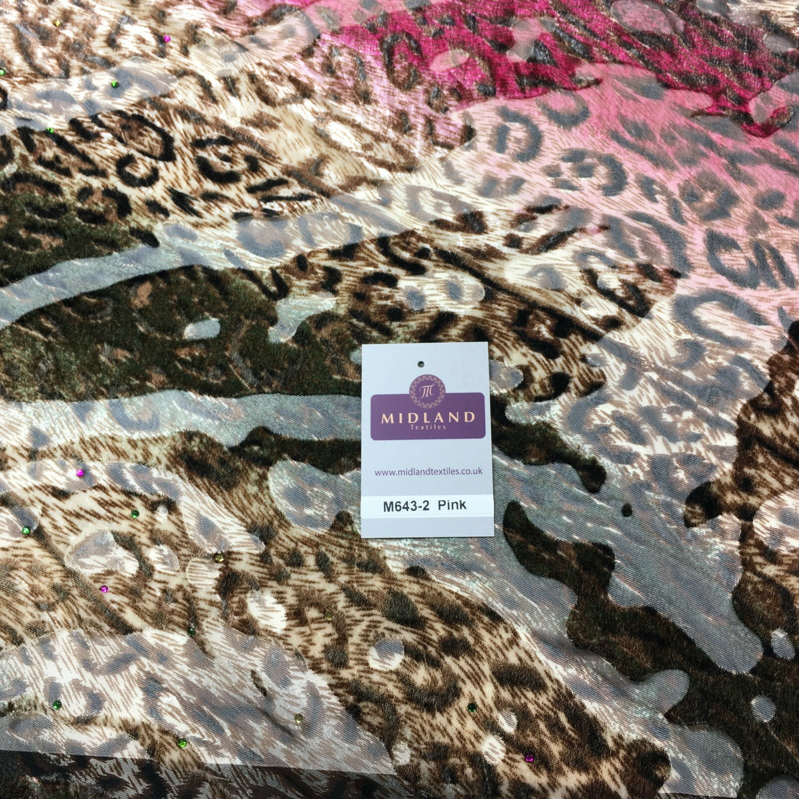 Animal print Velvet Devore Chiffon diagonal stone embellishment 55' wide M643