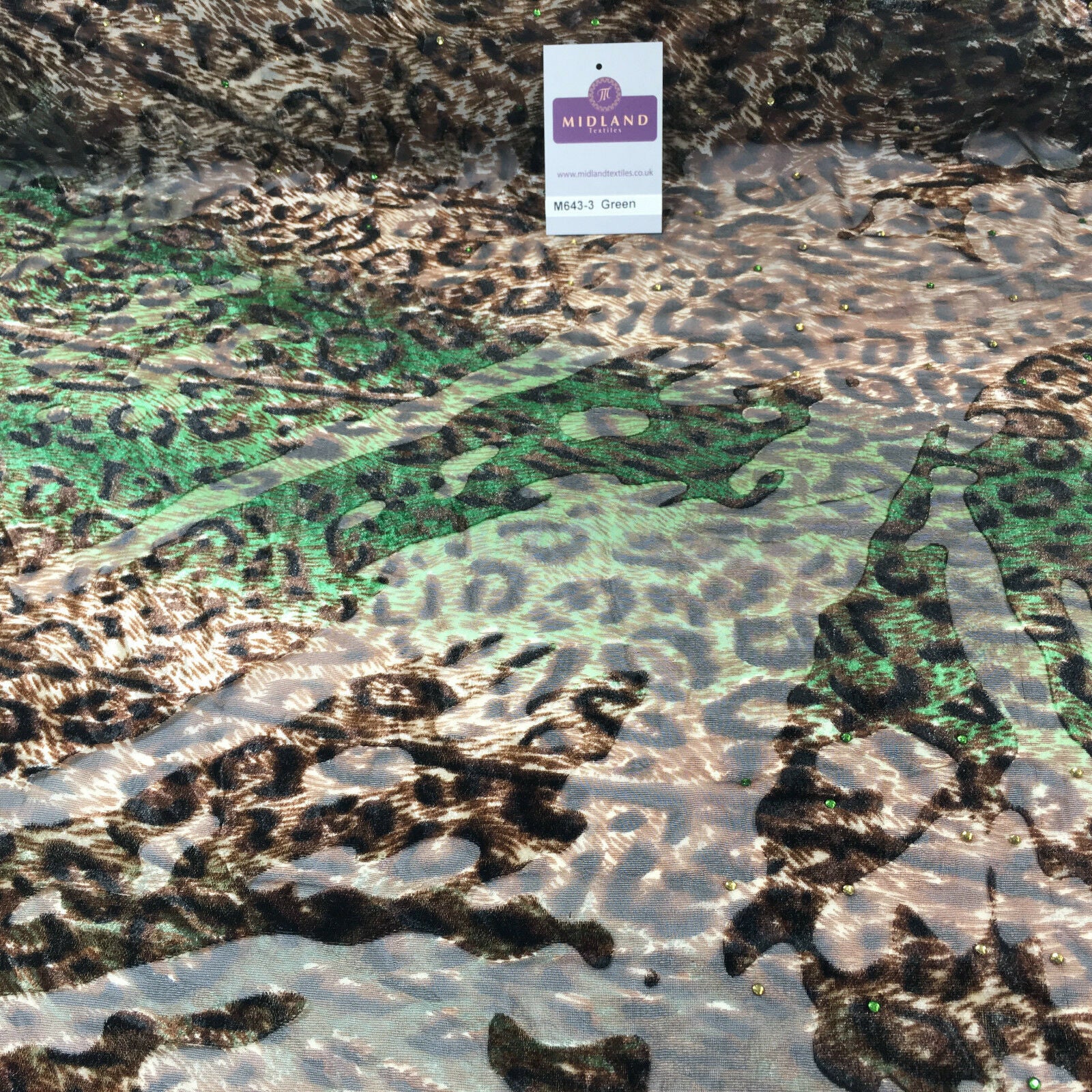 Animal print Velvet Devore Chiffon diagonal stone embellishment 55' wide M643