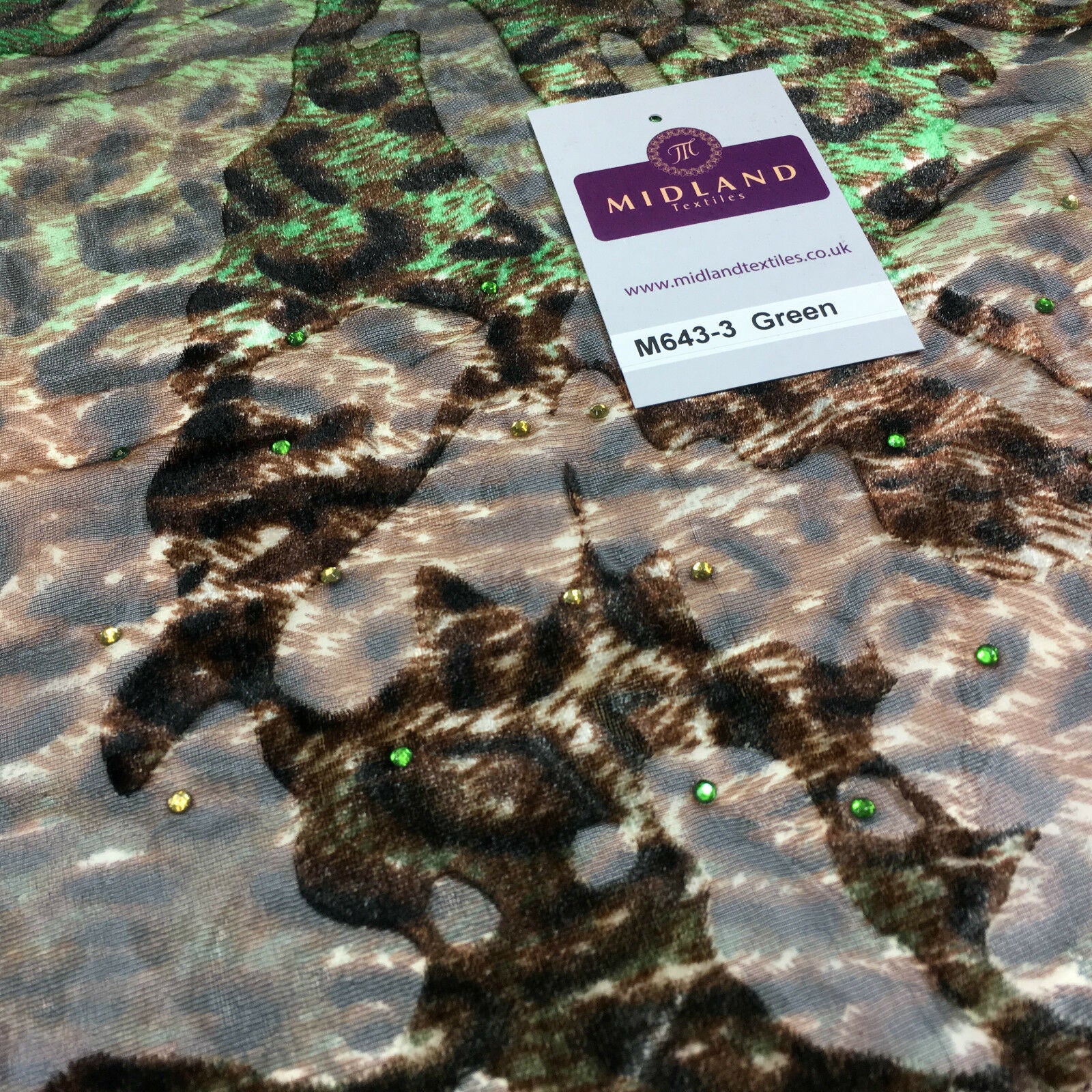 Animal print Velvet Devore Chiffon diagonal stone embellishment 55' wide M643