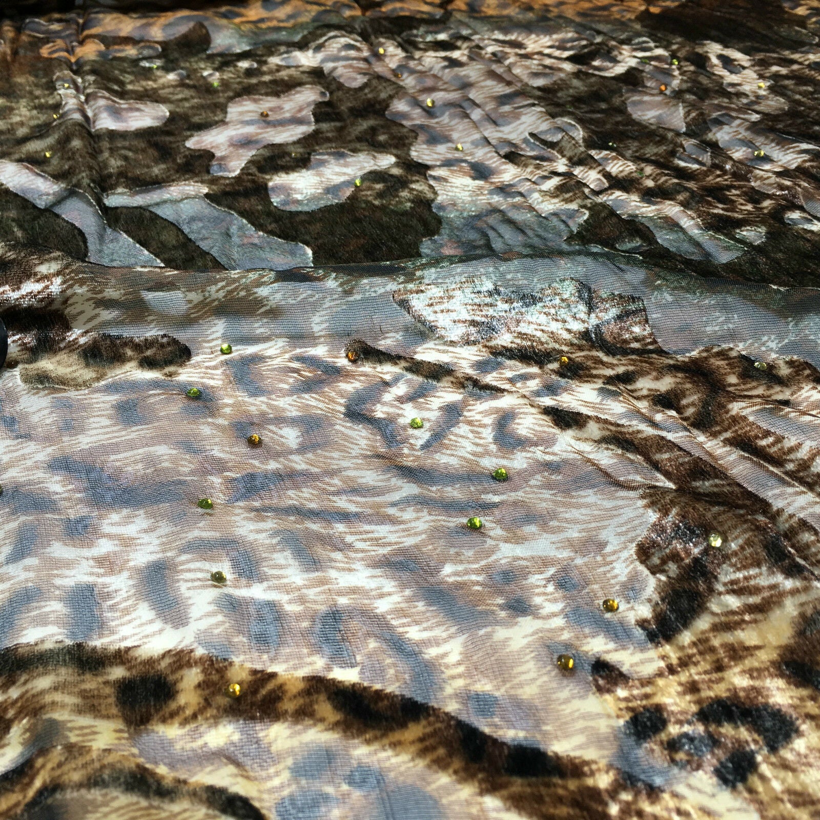 Animal print Velvet Devore Chiffon diagonal stone embellishment 55' wide M643