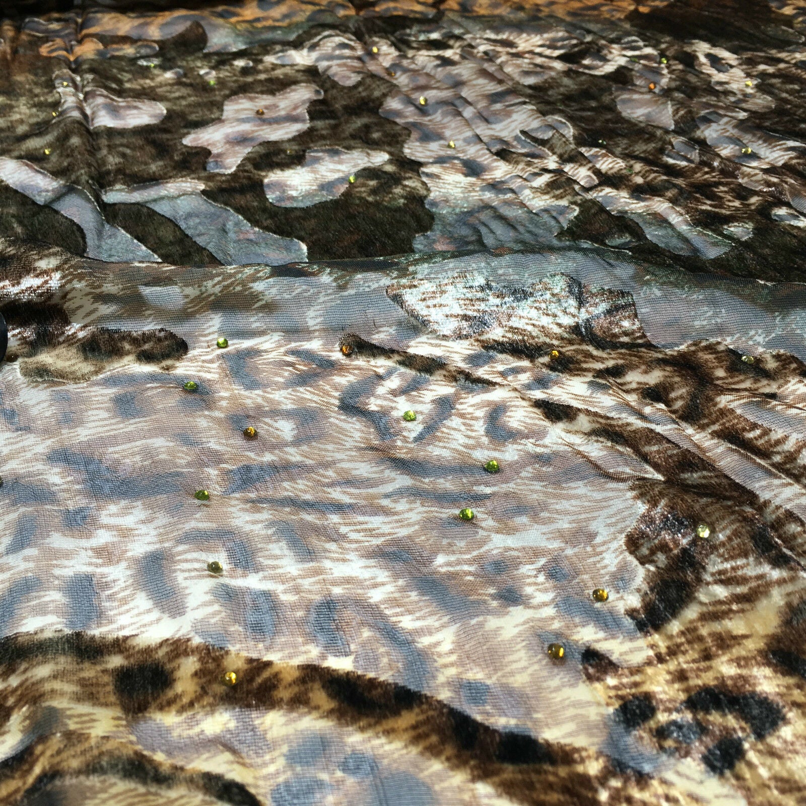 Animal print Velvet Devore Chiffon diagonal stone embellishment 55' wide M643