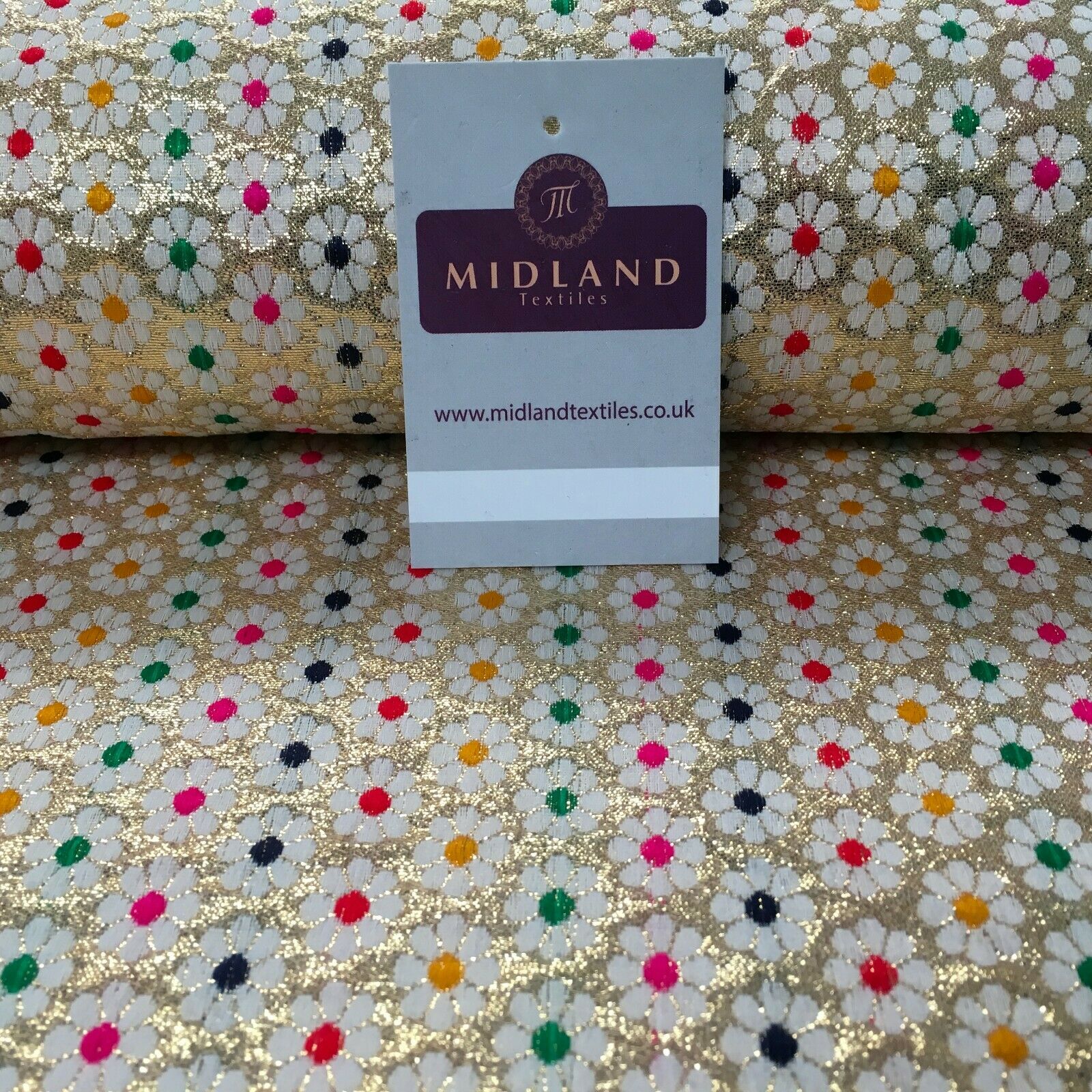 Floral geometric multicoloured dot banarsi Brocade Fabric 110cm Wide MA1118