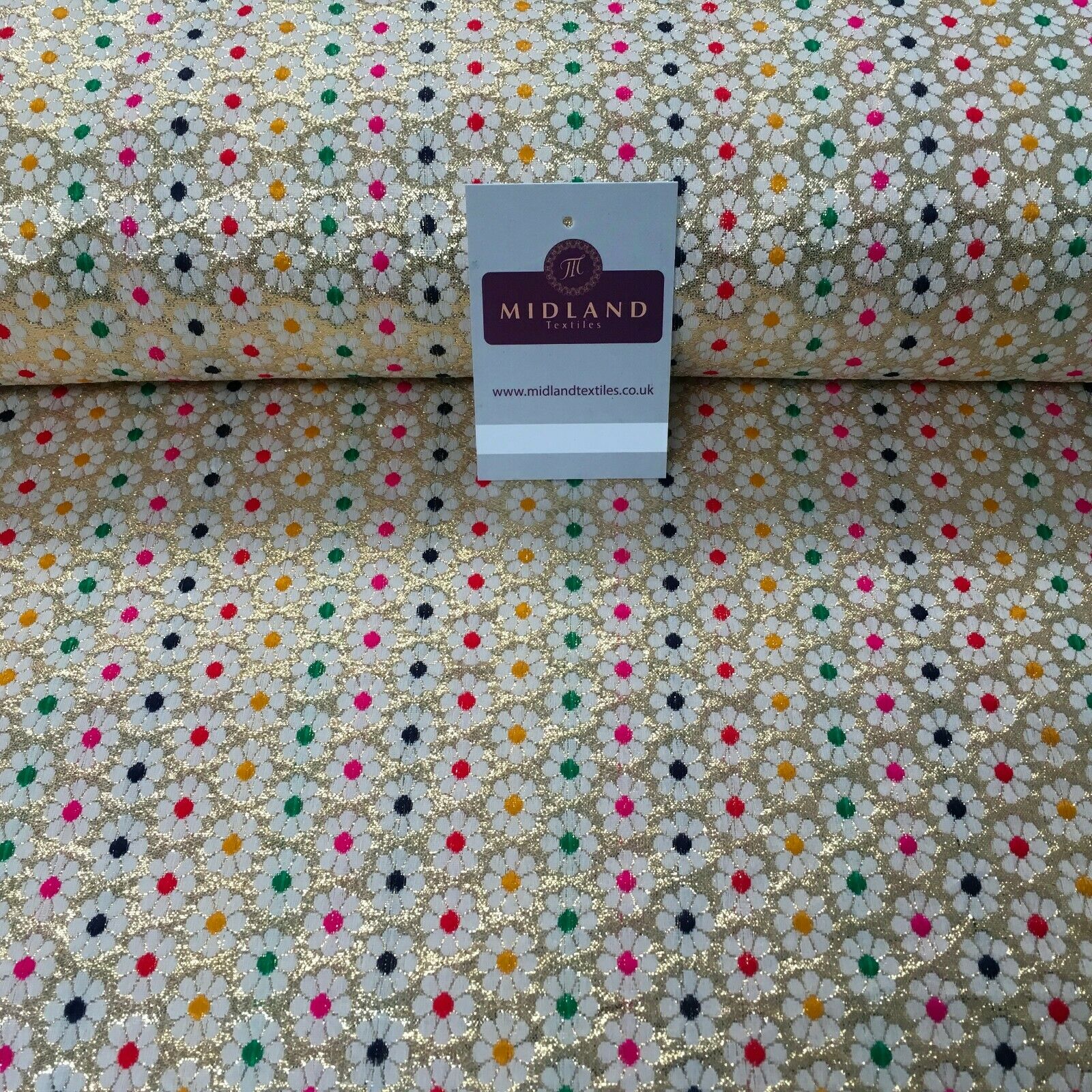 Floral geometric multicoloured dot banarsi Brocade Fabric 110cm Wide MA1118