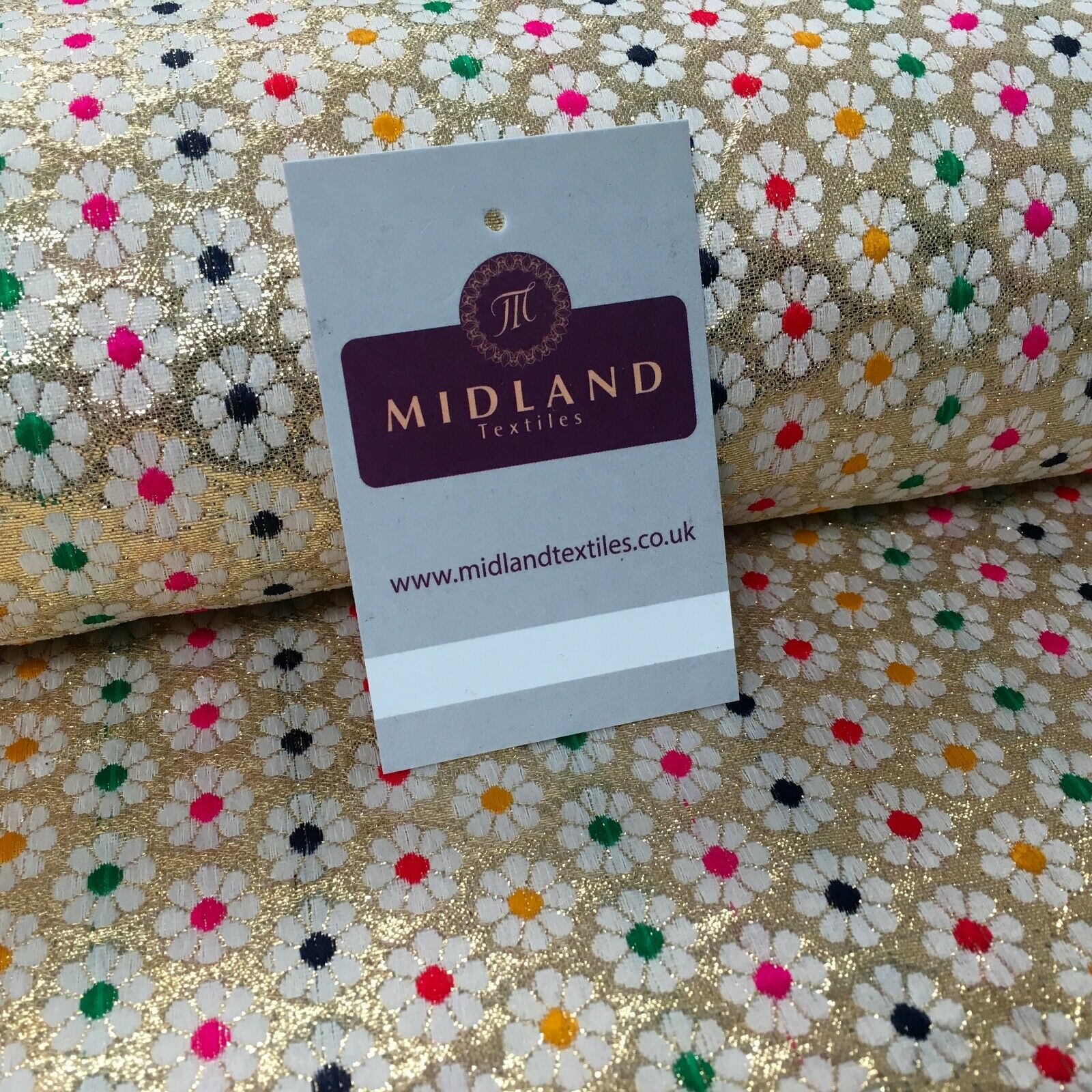 Floral geometric multicoloured dot banarsi Brocade Fabric 110cm Wide MA1118