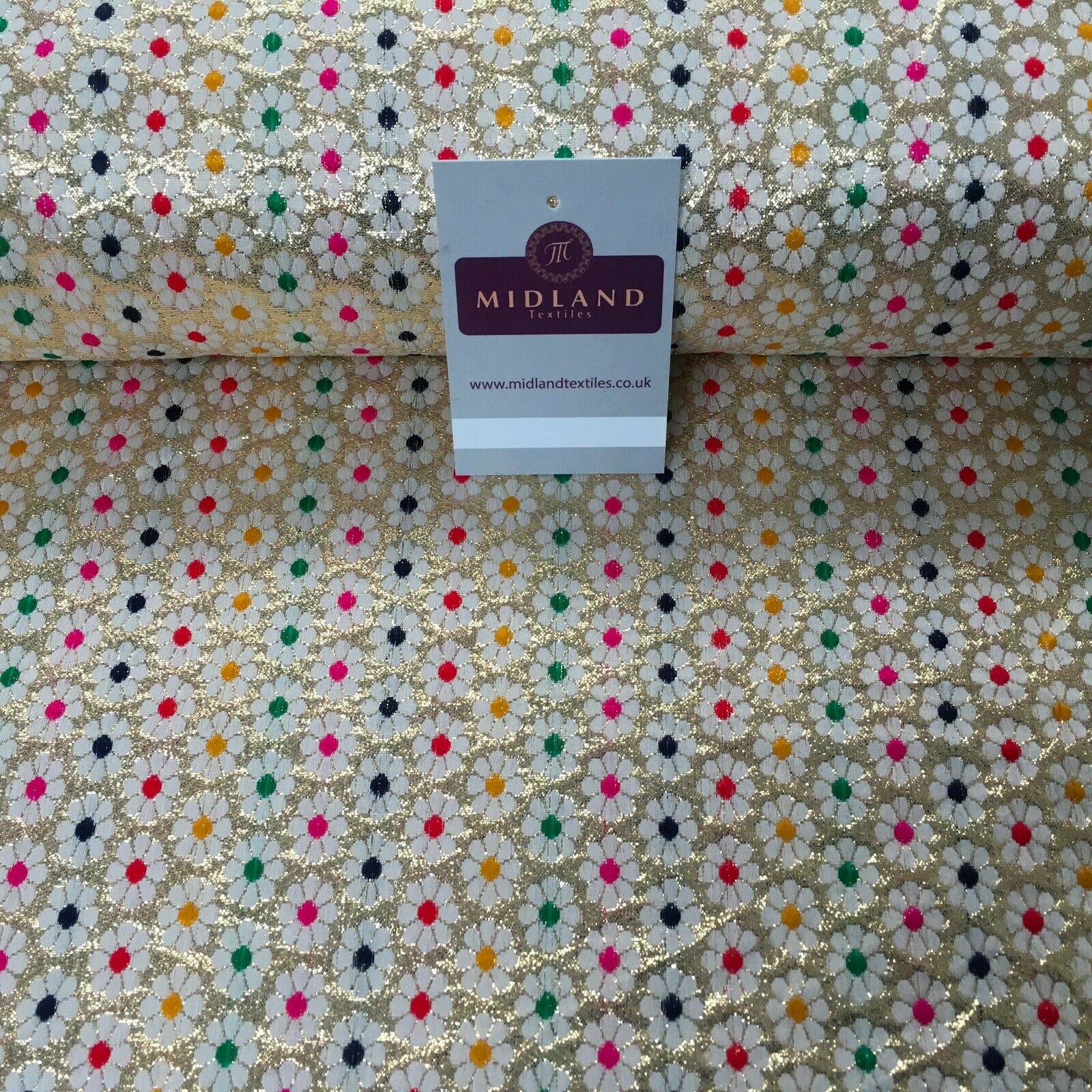 Floral geometric multicoloured dot banarsi Brocade Fabric 110cm Wide MA1118