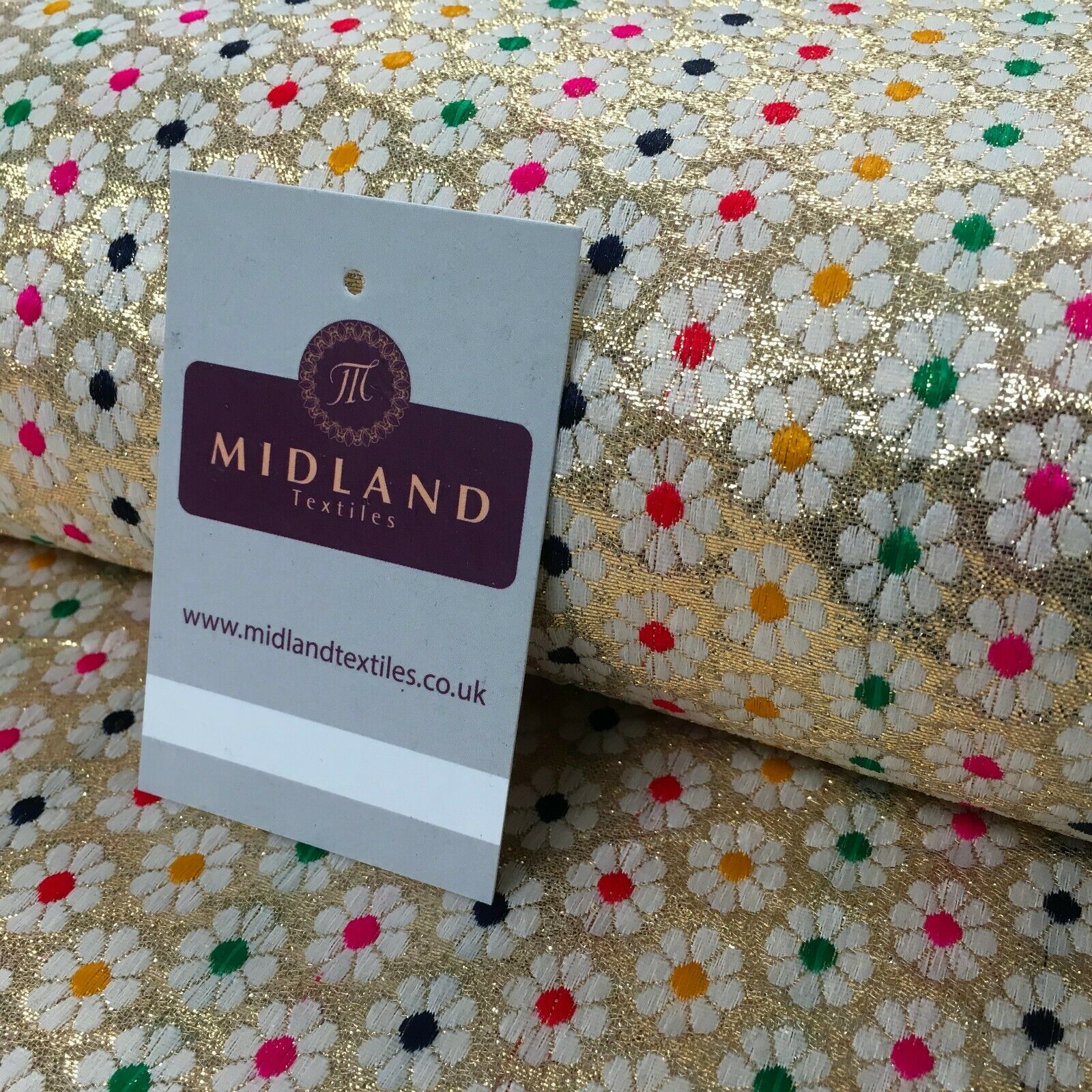 Floral geometric multicoloured dot banarsi Brocade Fabric 110cm Wide MA1118