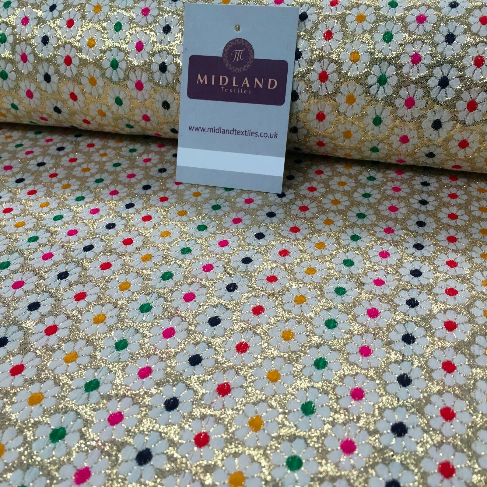 Floral geometric multicoloured dot banarsi Brocade Fabric 110cm Wide MA1118