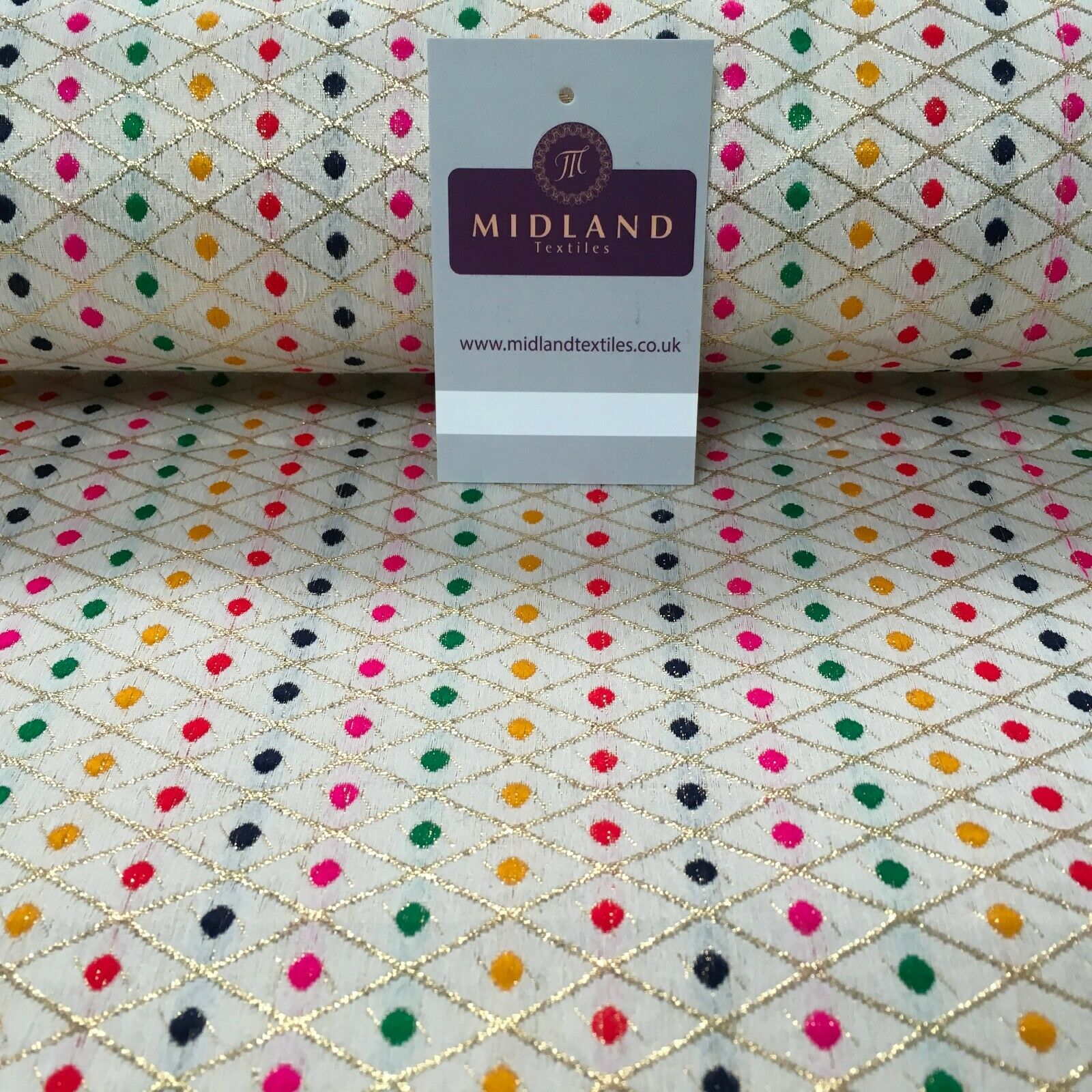 Floral geometric multicoloured dot banarsi Brocade Fabric 110cm Wide MA1118