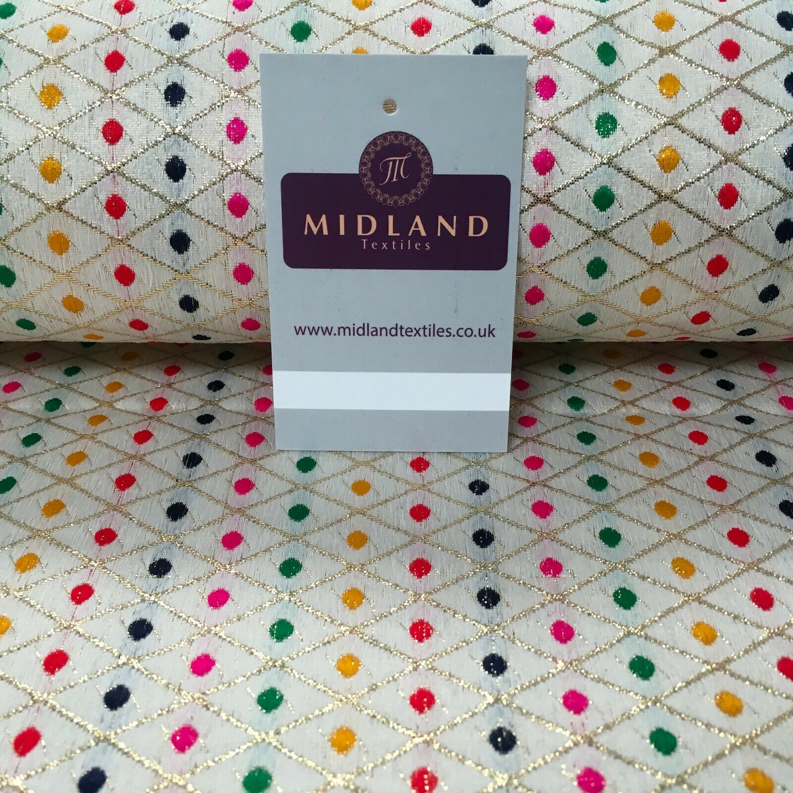 Floral geometric multicoloured dot banarsi Brocade Fabric 110cm Wide MA1118