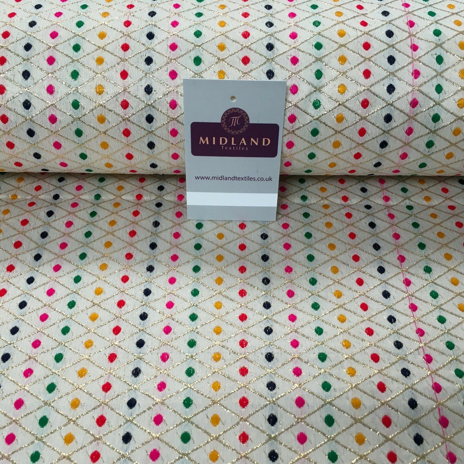 Floral geometric multicoloured dot banarsi Brocade Fabric 110cm Wide MA1118