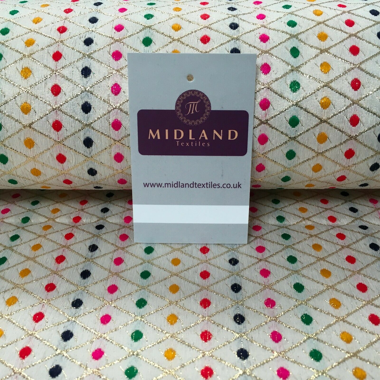 Floral geometric multicoloured dot banarsi Brocade Fabric 110cm Wide MA1118