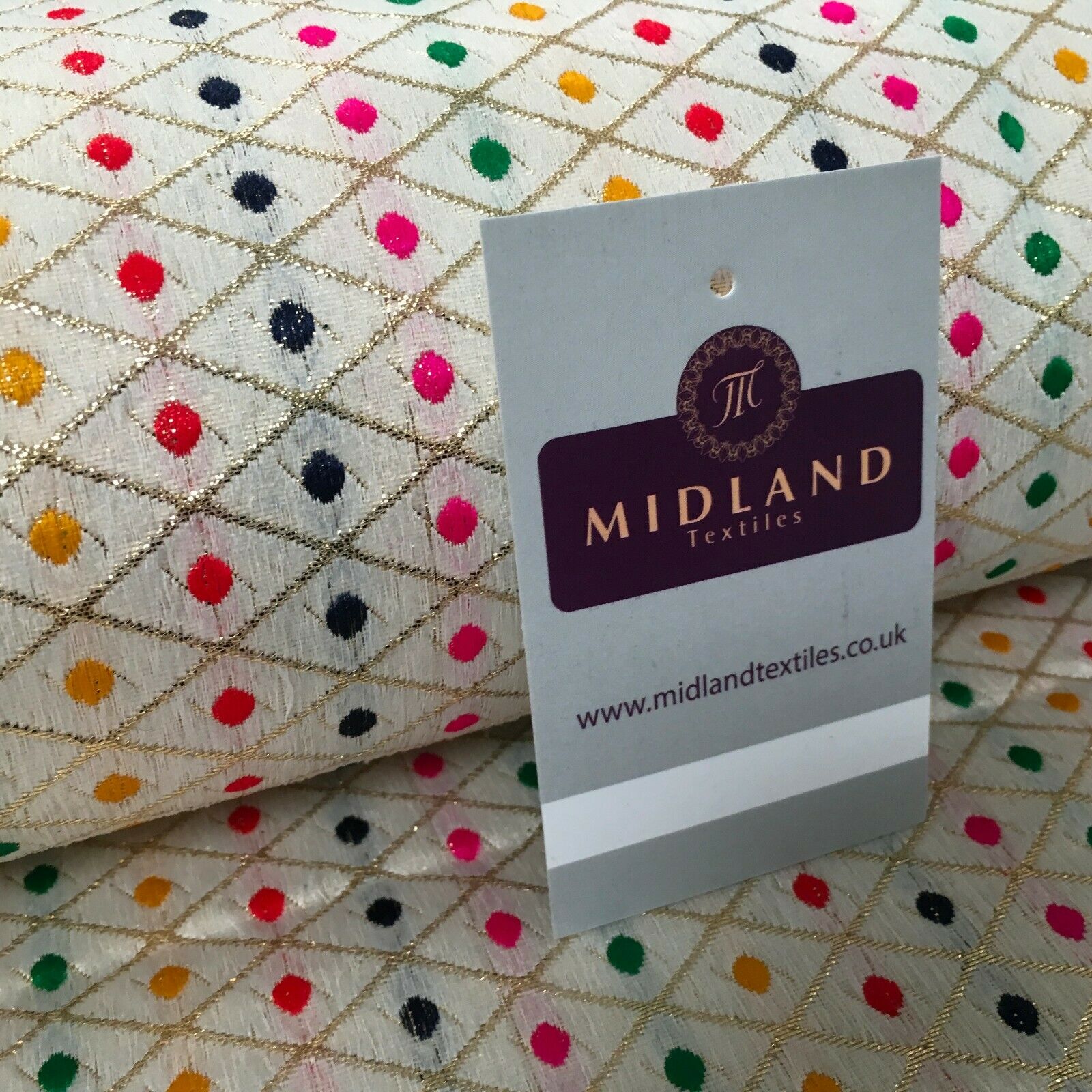 Floral geometric multicoloured dot banarsi Brocade Fabric 110cm Wide MA1118