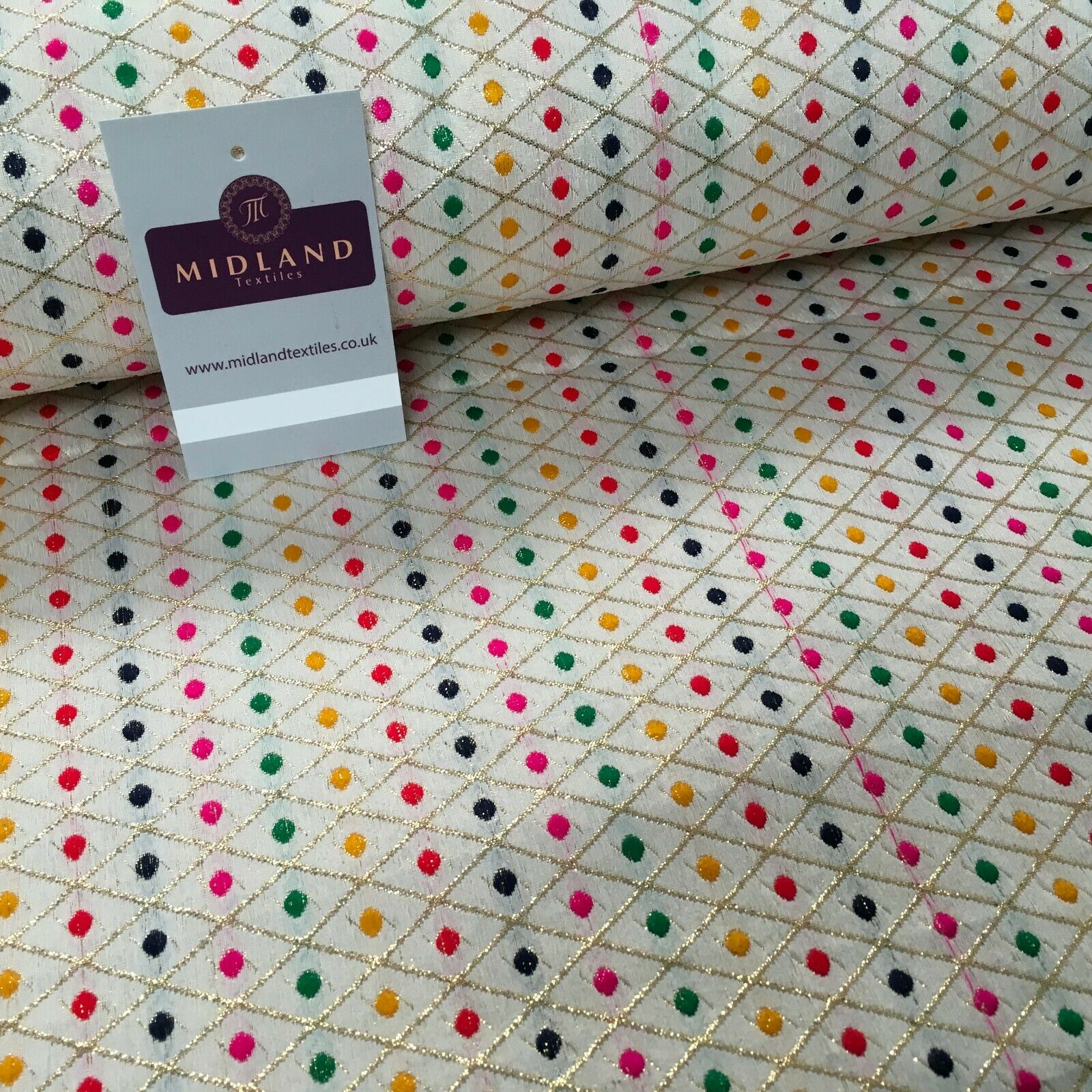 Floral geometric multicoloured dot banarsi Brocade Fabric 110cm Wide MA1118