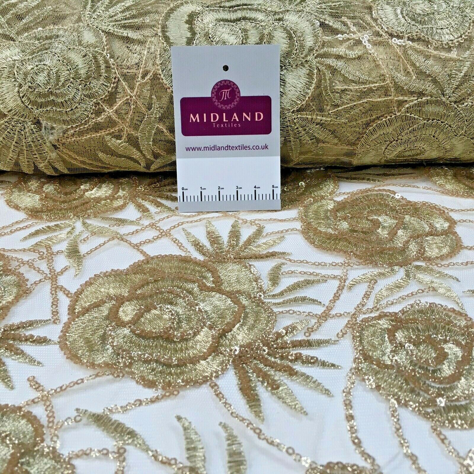 Antique Gold Tulle Net Embroidered Wedding Dress Fabric M1378 Mtex