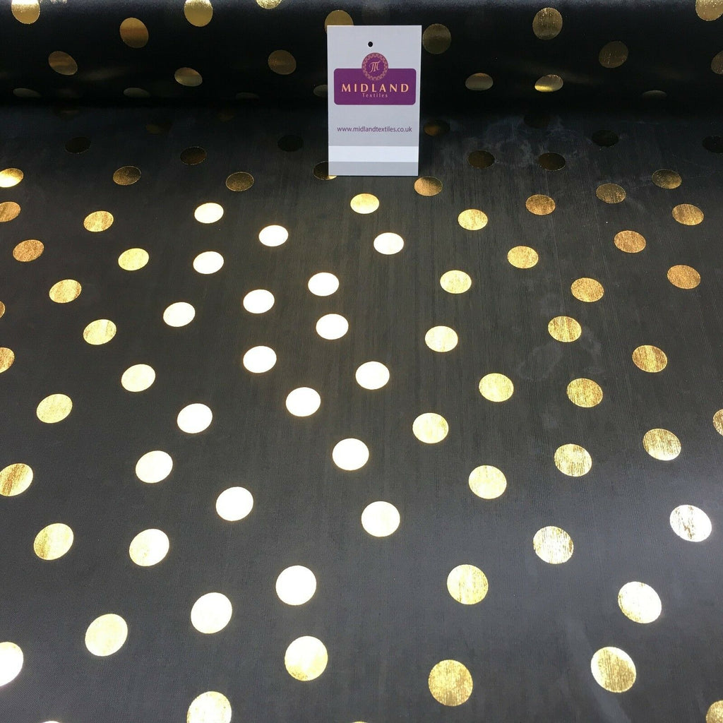 Black with gold Spots hologram printed computer foil fabric 45