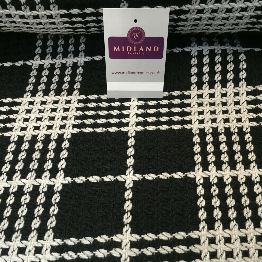 Black & White check Textured wool blend Poly Boucle Fabric 147 cm MK1194-1