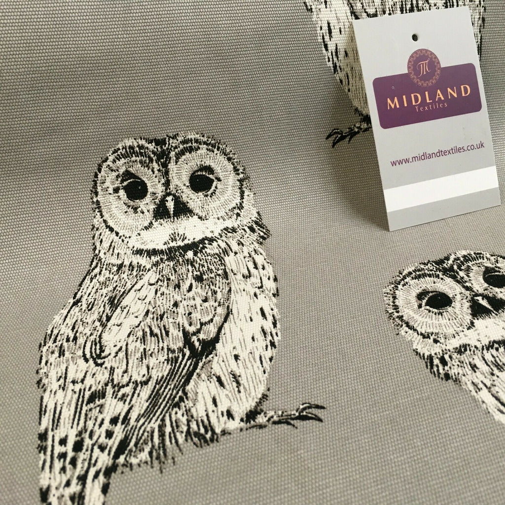 Grey Owls Printed 100% Cotton Canvas Craft Fabric 150 Cm Wide Mtex MK856-21