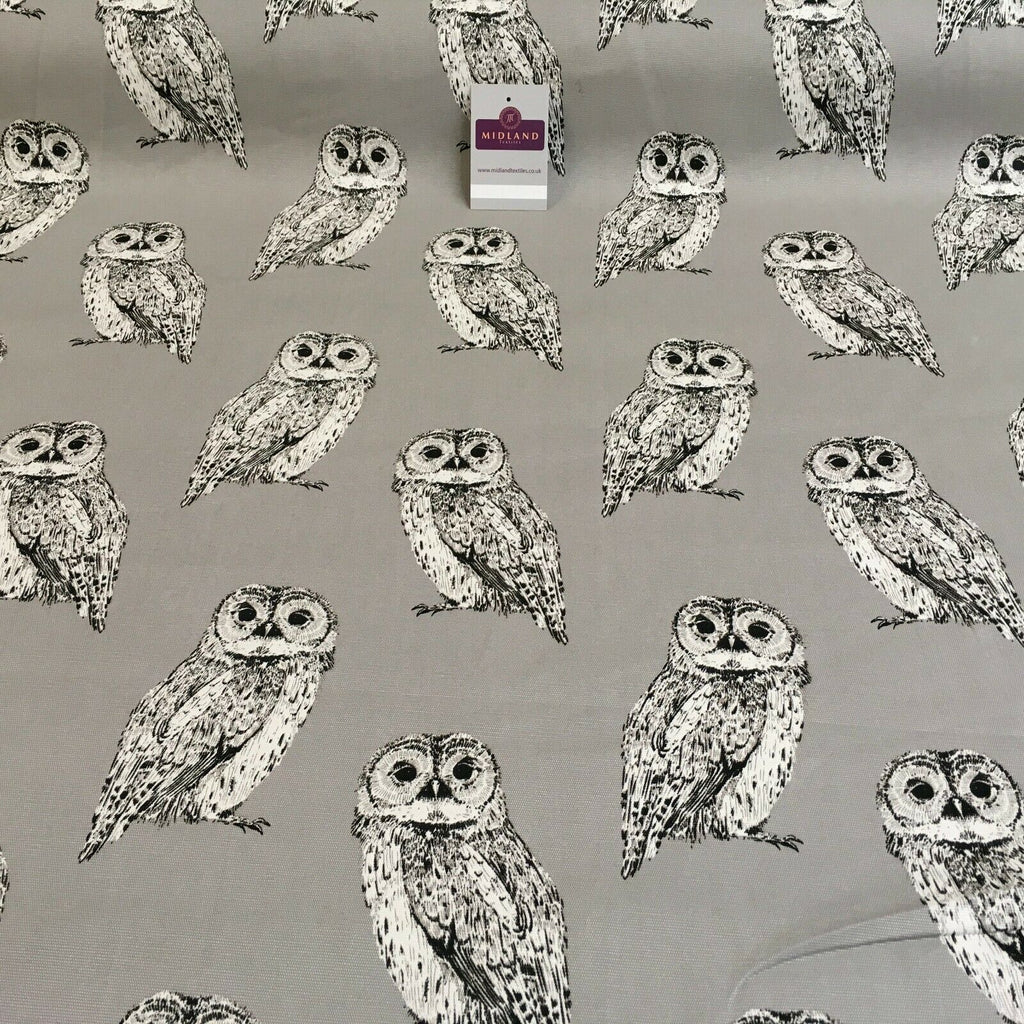 Grey Owls Printed 100% Cotton Canvas Craft Fabric 150 Cm Wide Mtex MK856-21