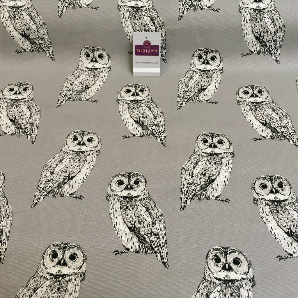 Grey Owls Printed 100% Cotton Canvas Craft Fabric 150 Cm Wide Mtex MK856-21