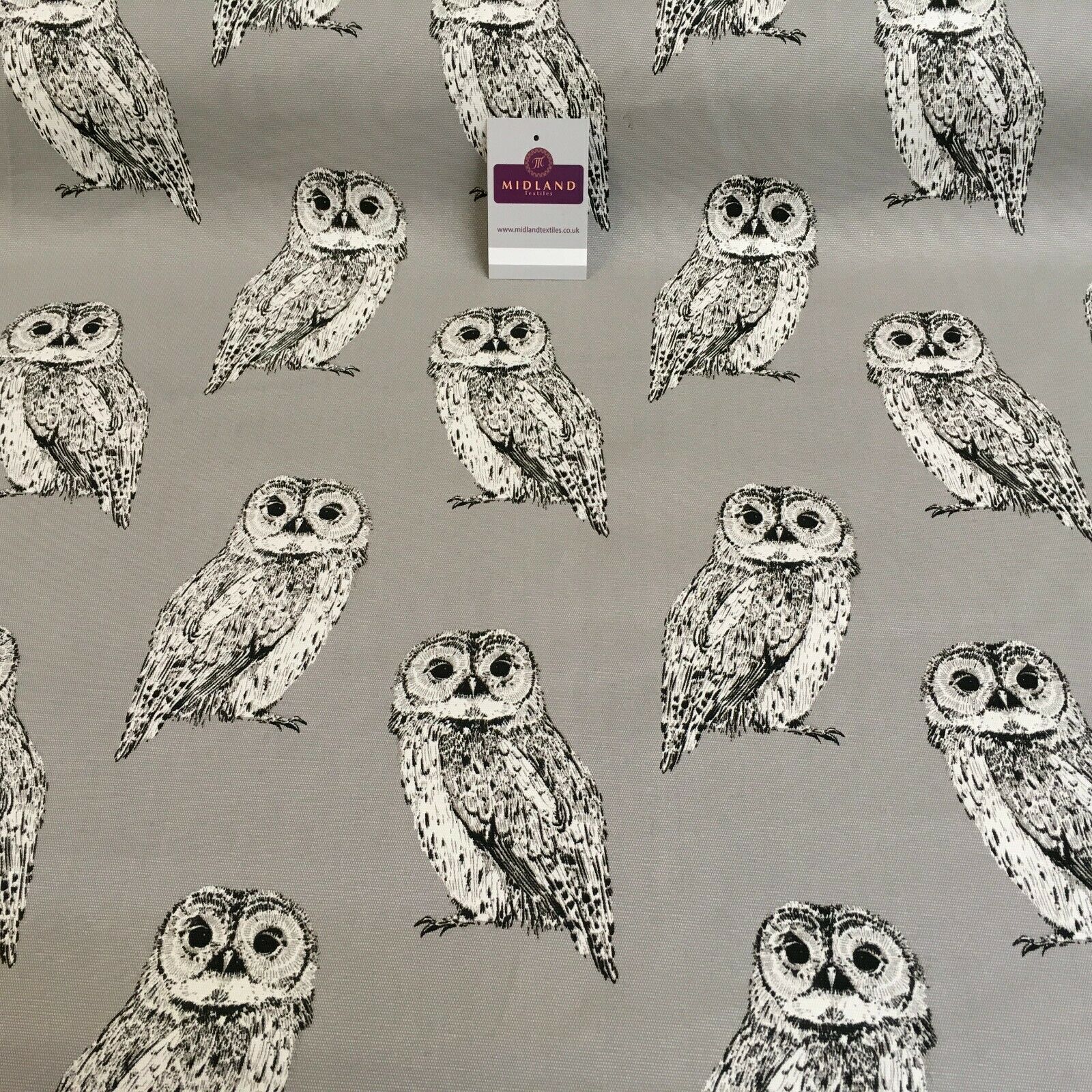 Grey Owls Printed 100% Cotton Canvas Craft Fabric 150 Cm Wide Mtex MK856-21
