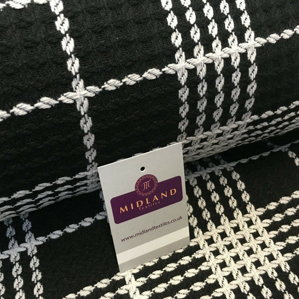 Black & White check Textured wool blend Poly Boucle Fabric 147 cm MK1194-1